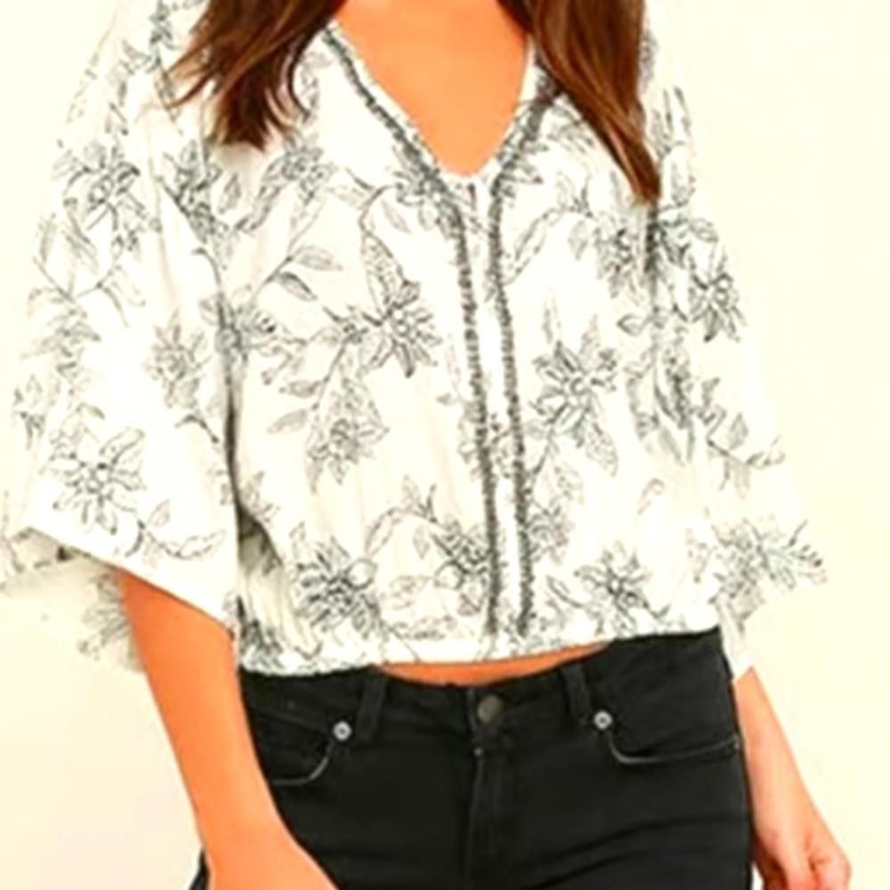Designer Boho Chic Floral Print Cropped Top Size M / US 6-8 / IT 42-44 - 1 Thumbnail