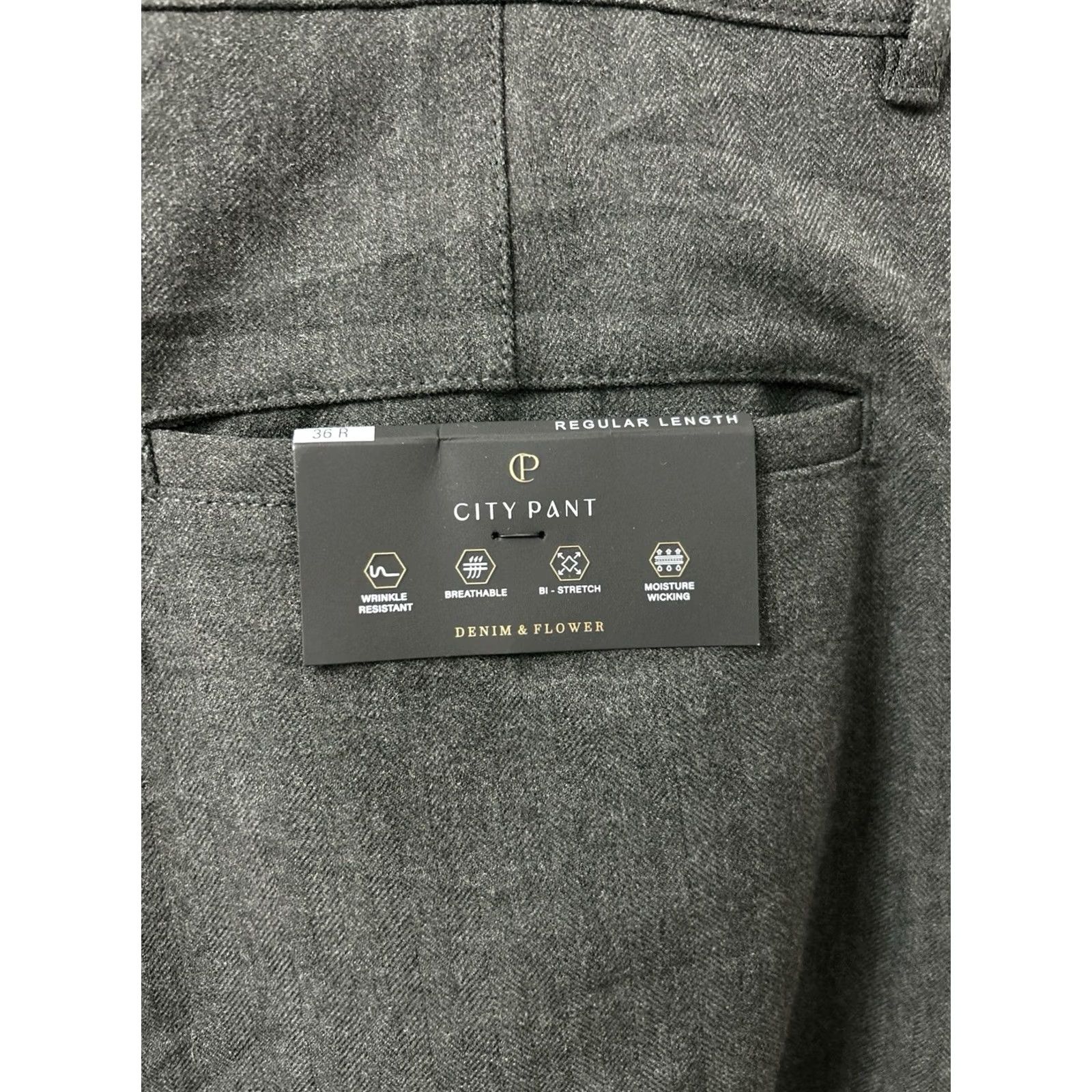 Denime Denim & Flower Ricky Singh City Pant Men 36x28 Gray Stretch Trousers NWT Regular Straight Front Wide Options Pants Size US 36 / EU 52 - 5 Thumbnail