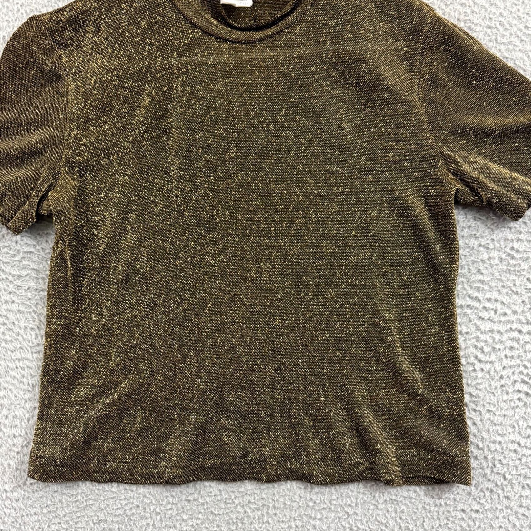 Lee VINTAGE Lauren Lee Blouse Medium Gold Speckled Sheer Short Sleeve Women 80s Size M / US 6-8 / IT 42-44 - 2 Thumbnail