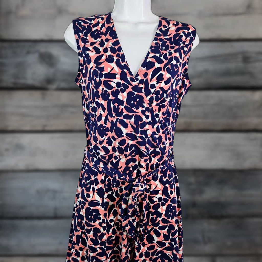 Vintage Leota Dress Womens Midi A-Line Sleeveless V-Neck Blue Pink SZ M / Pink Blue / Leota / Dress / Sleeveless / V-Neck Size M / US 6-8 / IT 42-44 - 1 Thumbnail