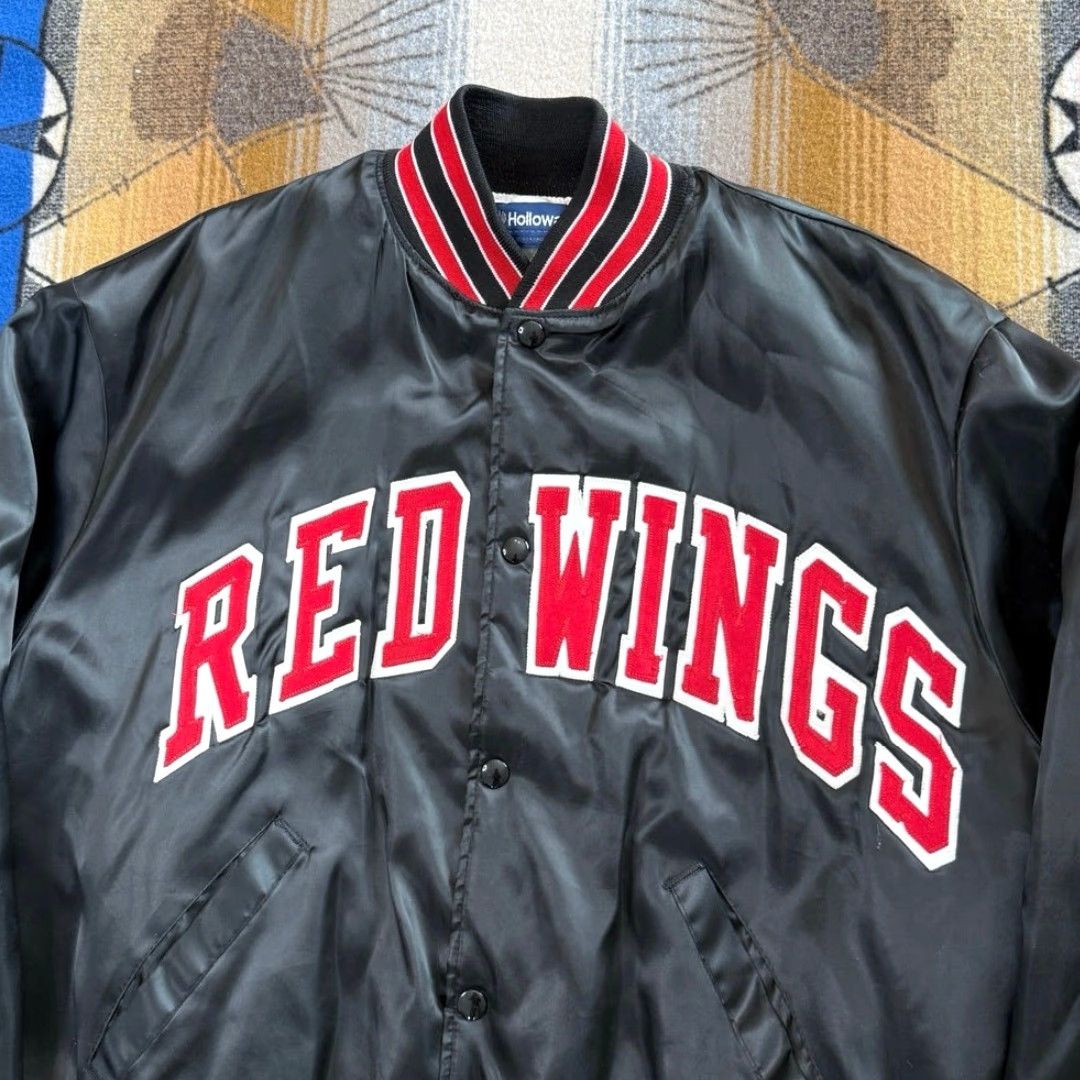 Holloway VINTAGE Detroit Red Wings Bomber Satin Jacket NHL 90s Black Red Men XL Front Snap Closure Jacket Size US XL / EU 56 / 4 - 4 Thumbnail