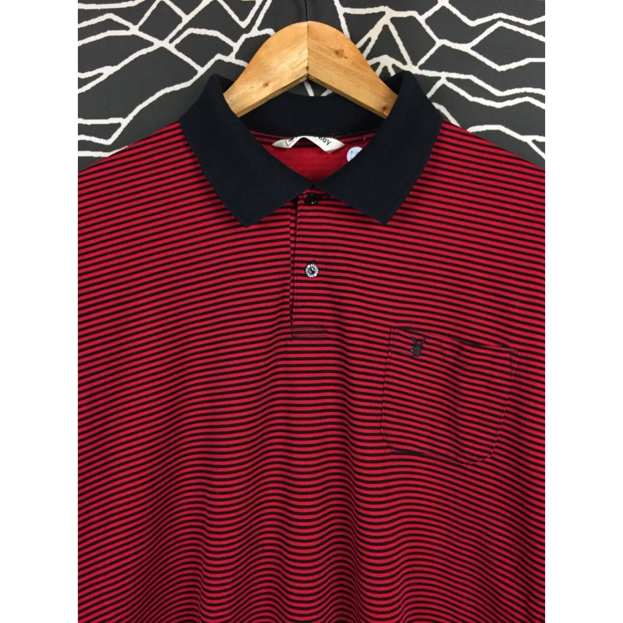 Playboy × Vintage Vtg Playboy Small Logo Striped Longsleeve Polo Tee Size US XL / EU 56 / 4 - 3 Thumbnail