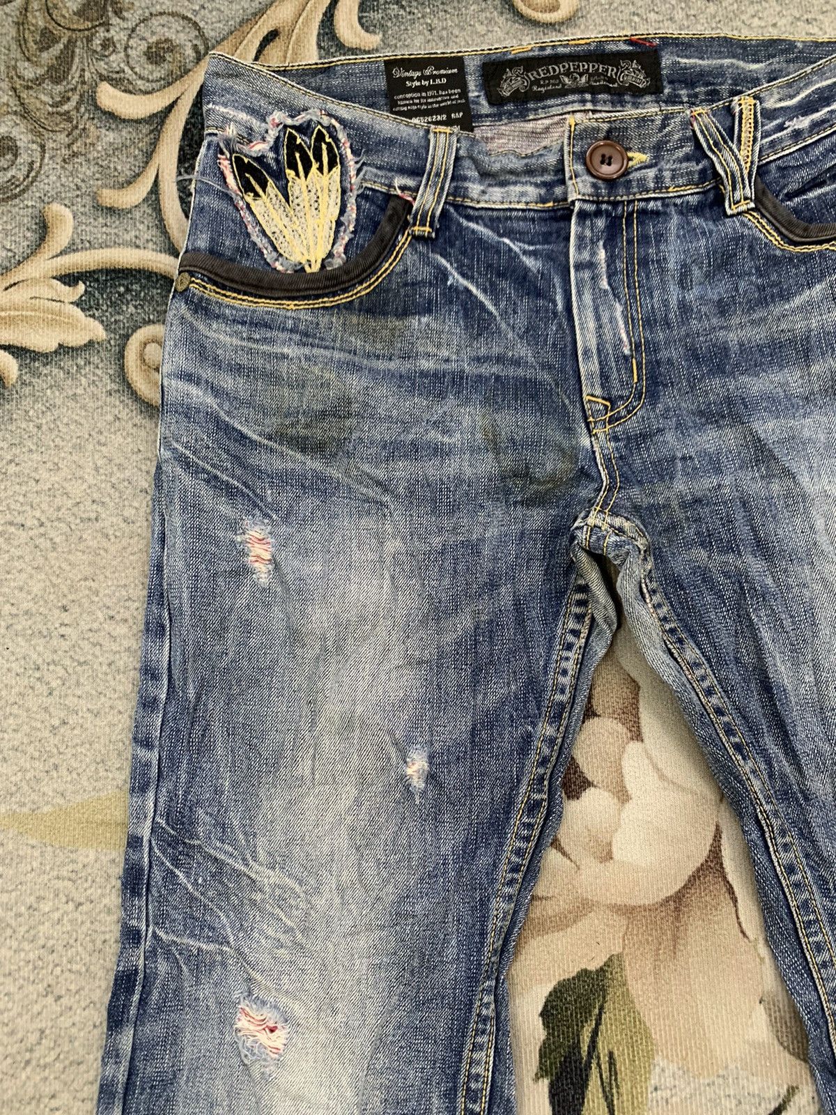 Japanese Brand Distress Red Pepper Gold Label Denim Pant Style by LBD Size US 35 - 6 Thumbnail