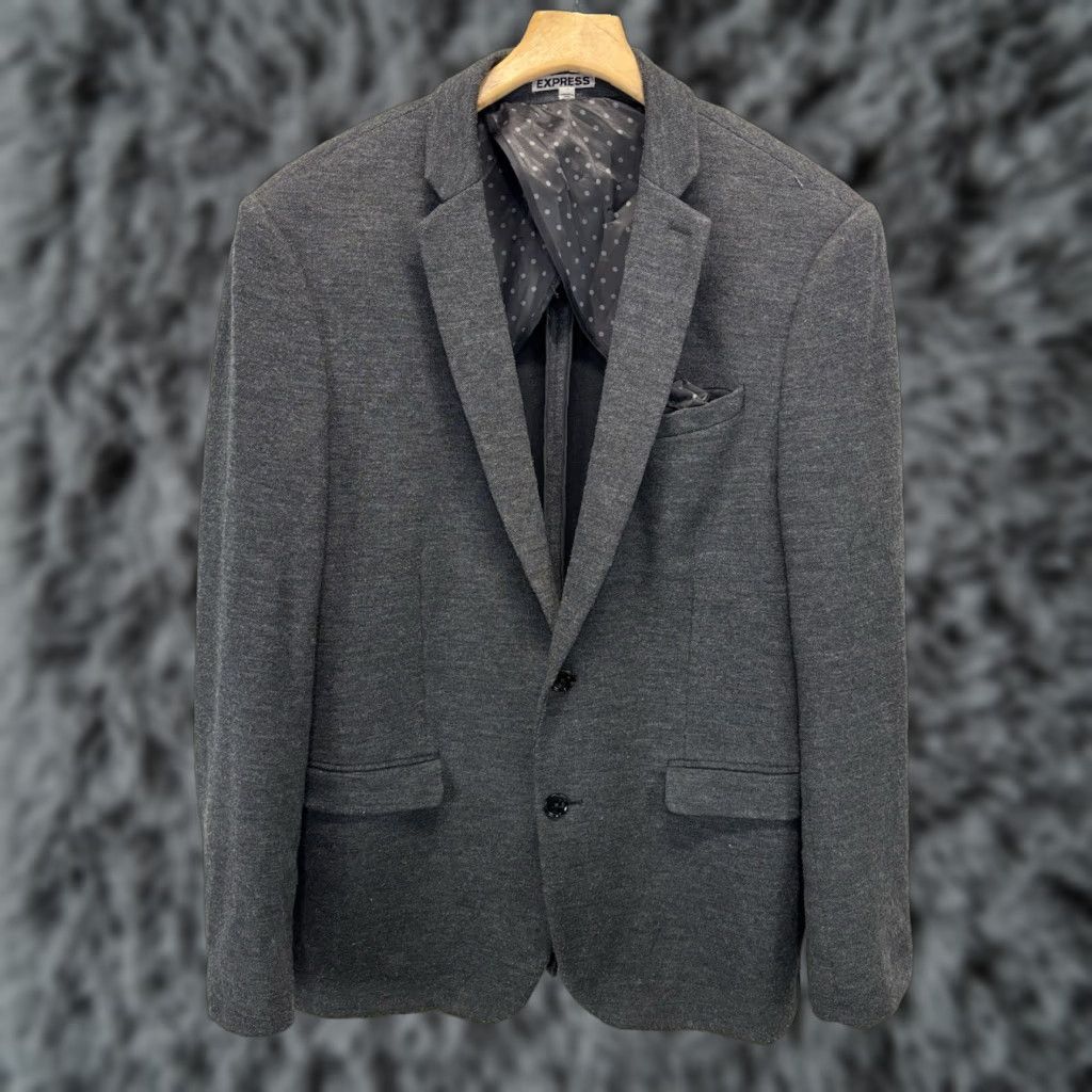 Express Express Blazer Jacket 42R Mens Slim Grey Cotton Blend Two-Button Blazer Sport Coat Shirt? Size 42R - 1 Thumbnail