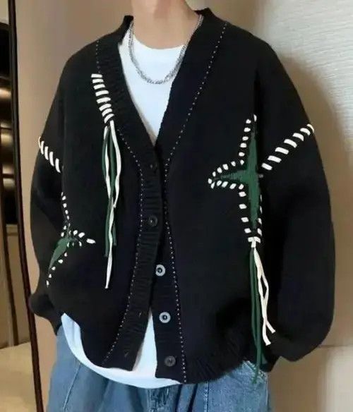 Aran Isles Knitwear Fukuoka x Genji Black y2k star cardigan knitwear Size US L / EU 52-54 / 3 - 1 Thumbnail