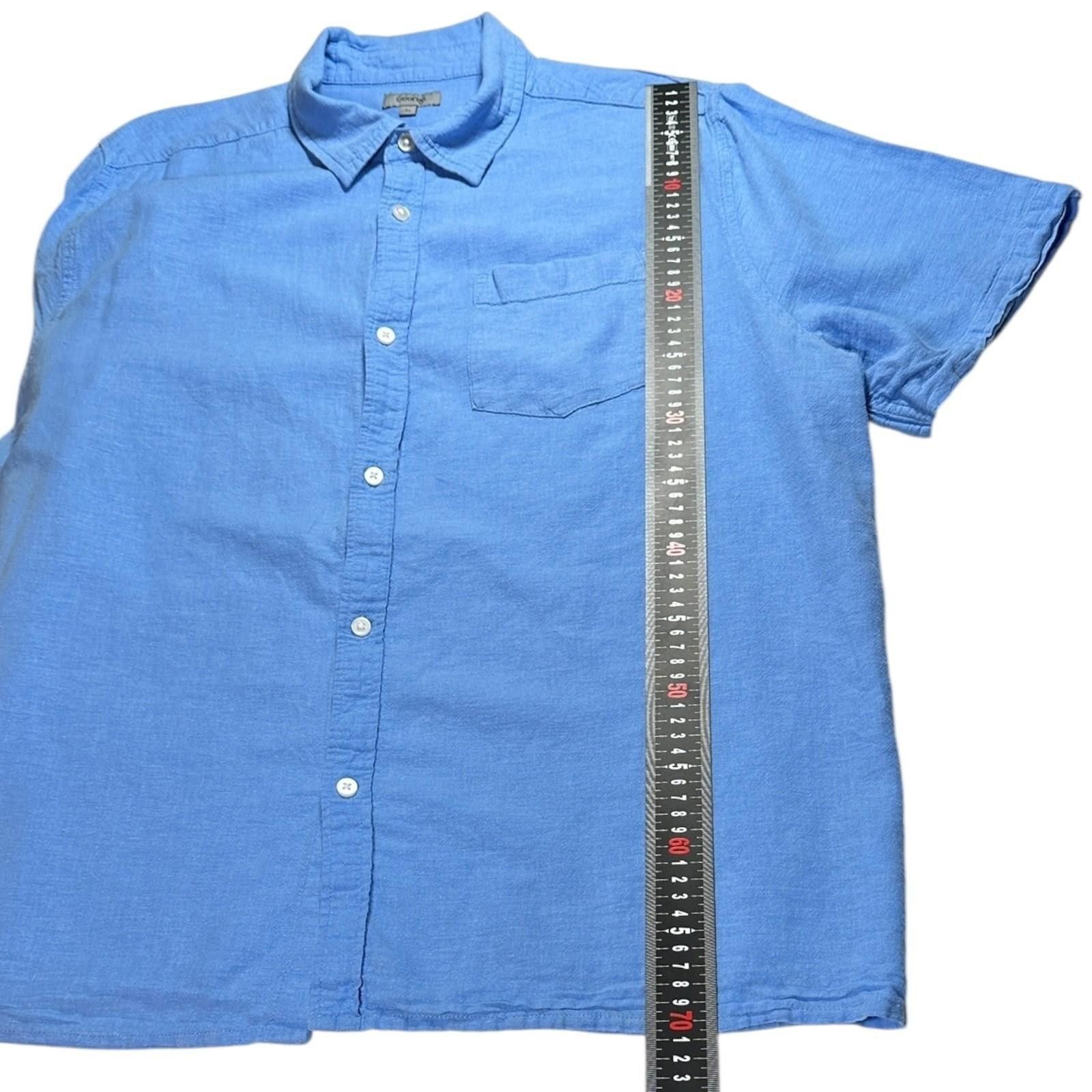 George George Shirt Men's UK Size XL Blue Short Sleeve Linen Pocket Size US XL / EU 56 / 4 - 8 Thumbnail