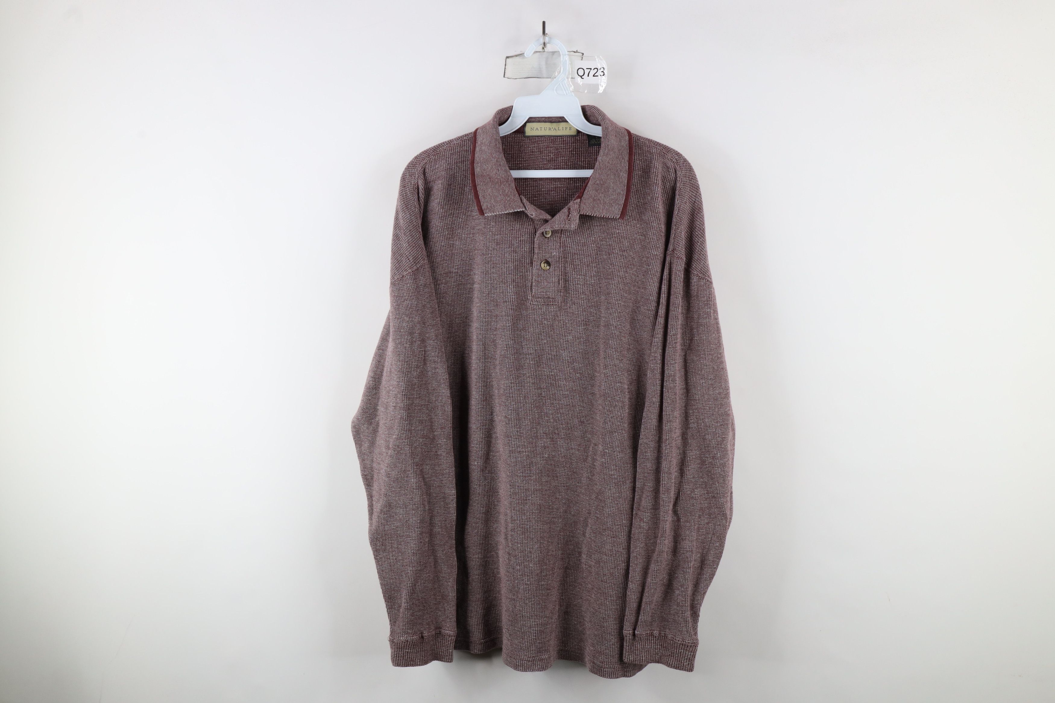Vintage Vintage 90s Streetwear Thermal Waffle Knit Long Sleeve Polo Size US L / EU 52-54 / 3 - 1 Thumbnail