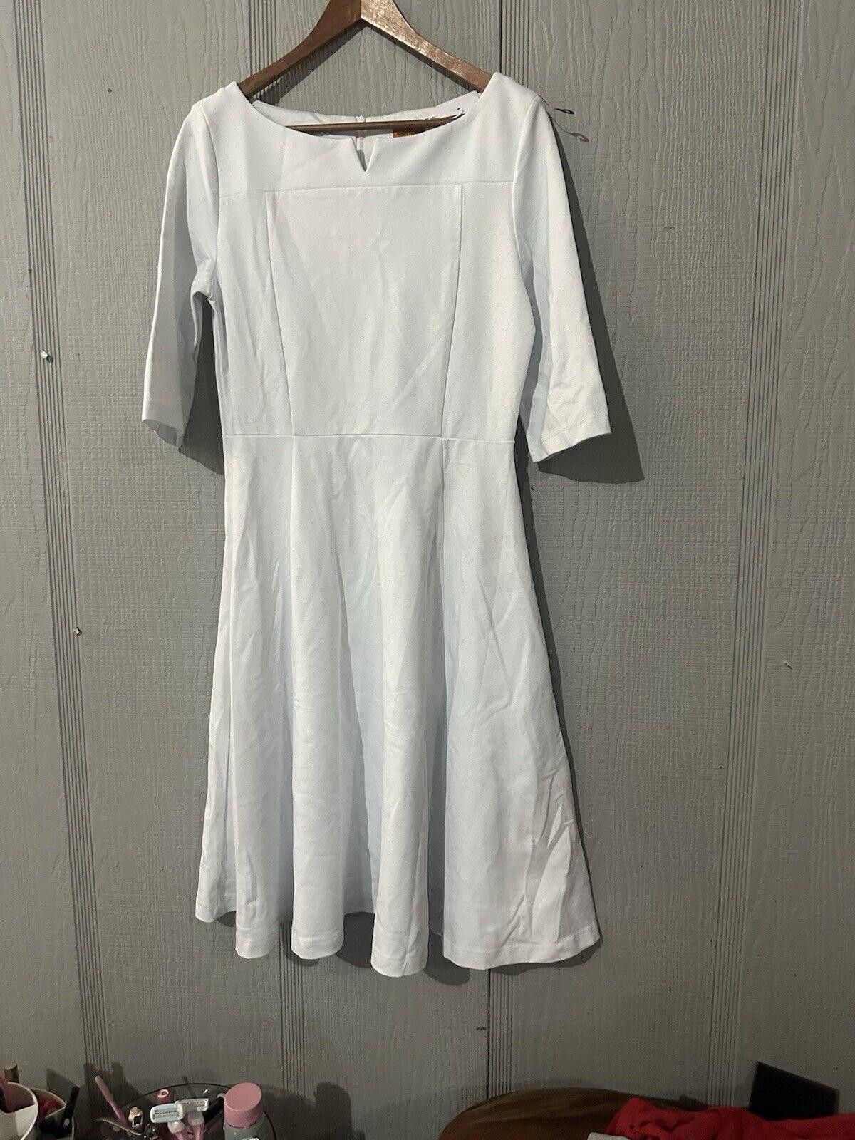 Designer Elegant Light Blue A-Line Dress with 3/4 Sleeves Size L / US 10 / IT 46 - 1 Thumbnail