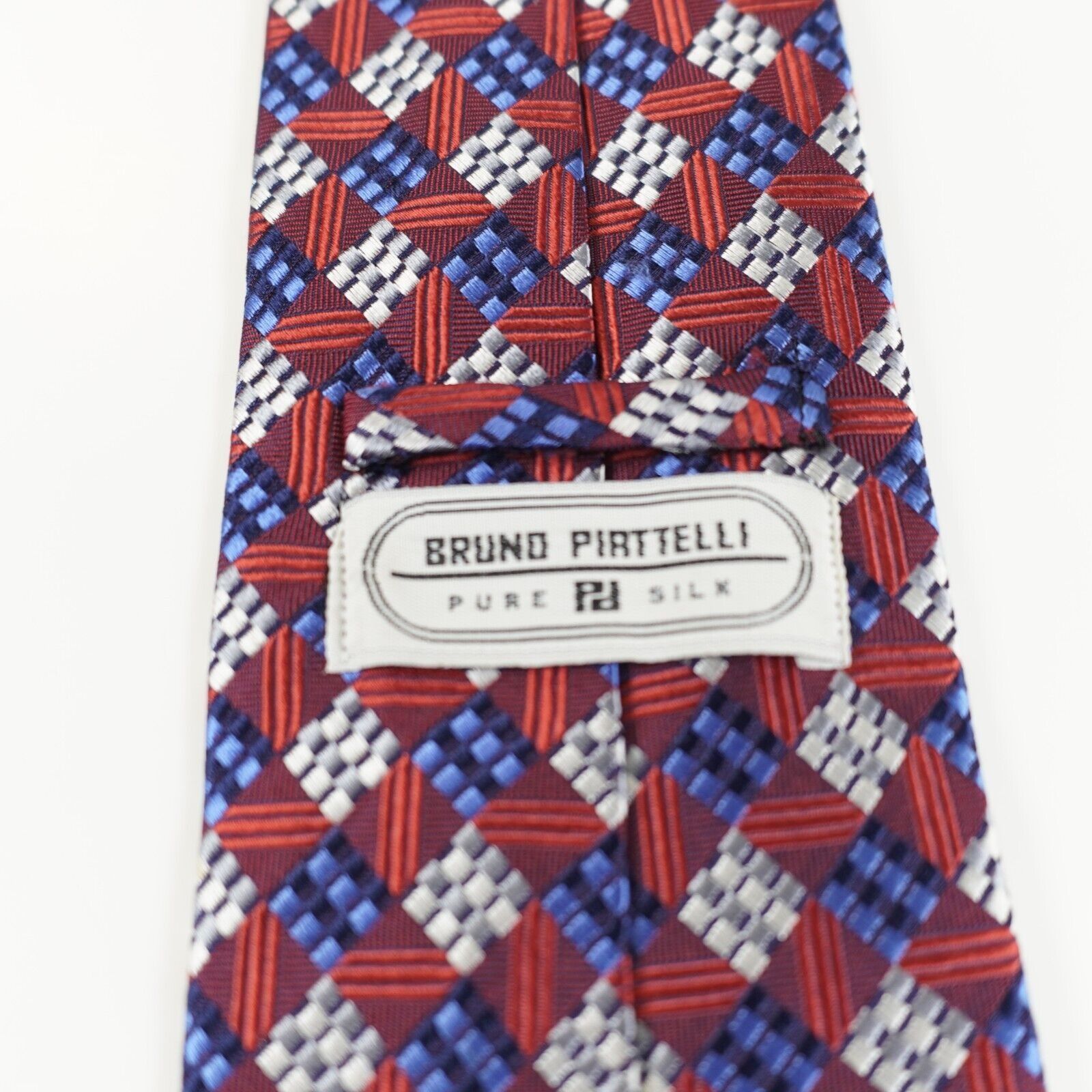 Piattelli Bruno Piattelli Red Blue Check Silk Woven Tie Size ONE SIZE - 4 Thumbnail