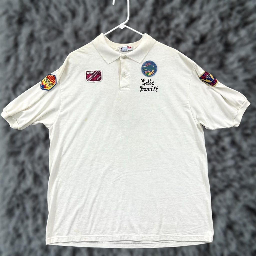 Jerzees VINTAGE Bowling Shirt Mens XL White Short Sleeve Polo Sport 90s Button Pullover Size US XL / EU 56 / 4 - 1 Thumbnail