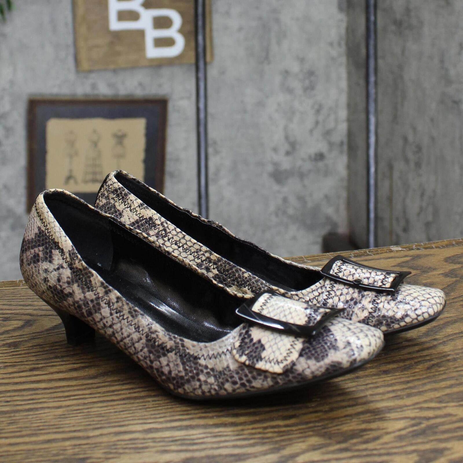 Other Franco Sarto Snake Print Short Buckle Heels Python Brown 7M Size US 7 / IT 37 - 1 Thumbnail