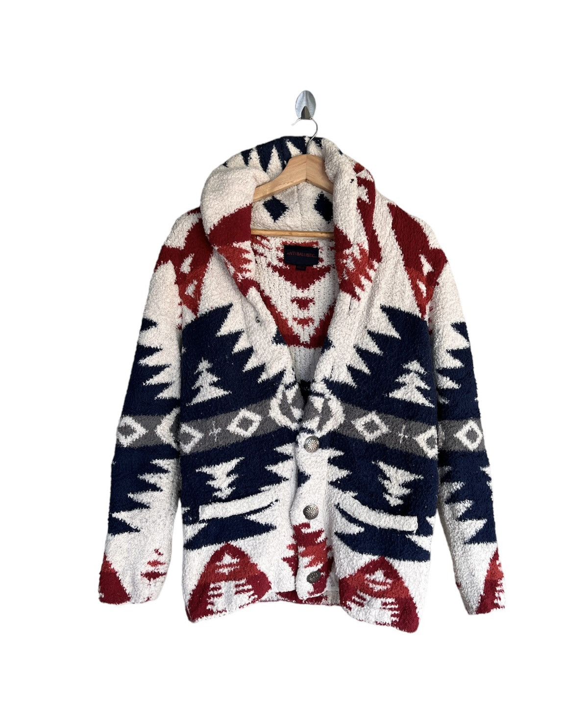 image of Anti Ballistic Navajo Aztec Style Cadigan in White, Men's (Size Small)