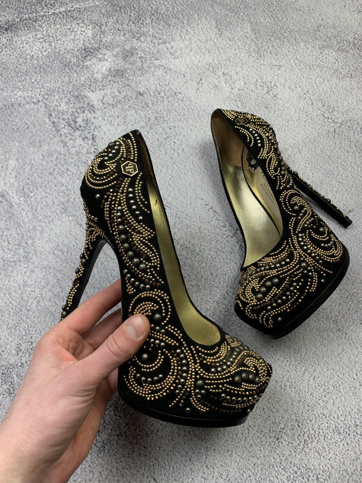 Philipp Plein Philipp Plein Womens Black Suede Platform Pumps Heels EU39 Size US 9 / IT 39 - 2 Thumbnail