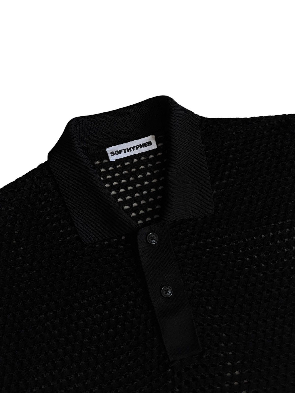 Japanese Brand Softhyphen crochet knitted ss polo shirt black knit knitwear Size US L / EU 52-54 / 3 - 3 Thumbnail
