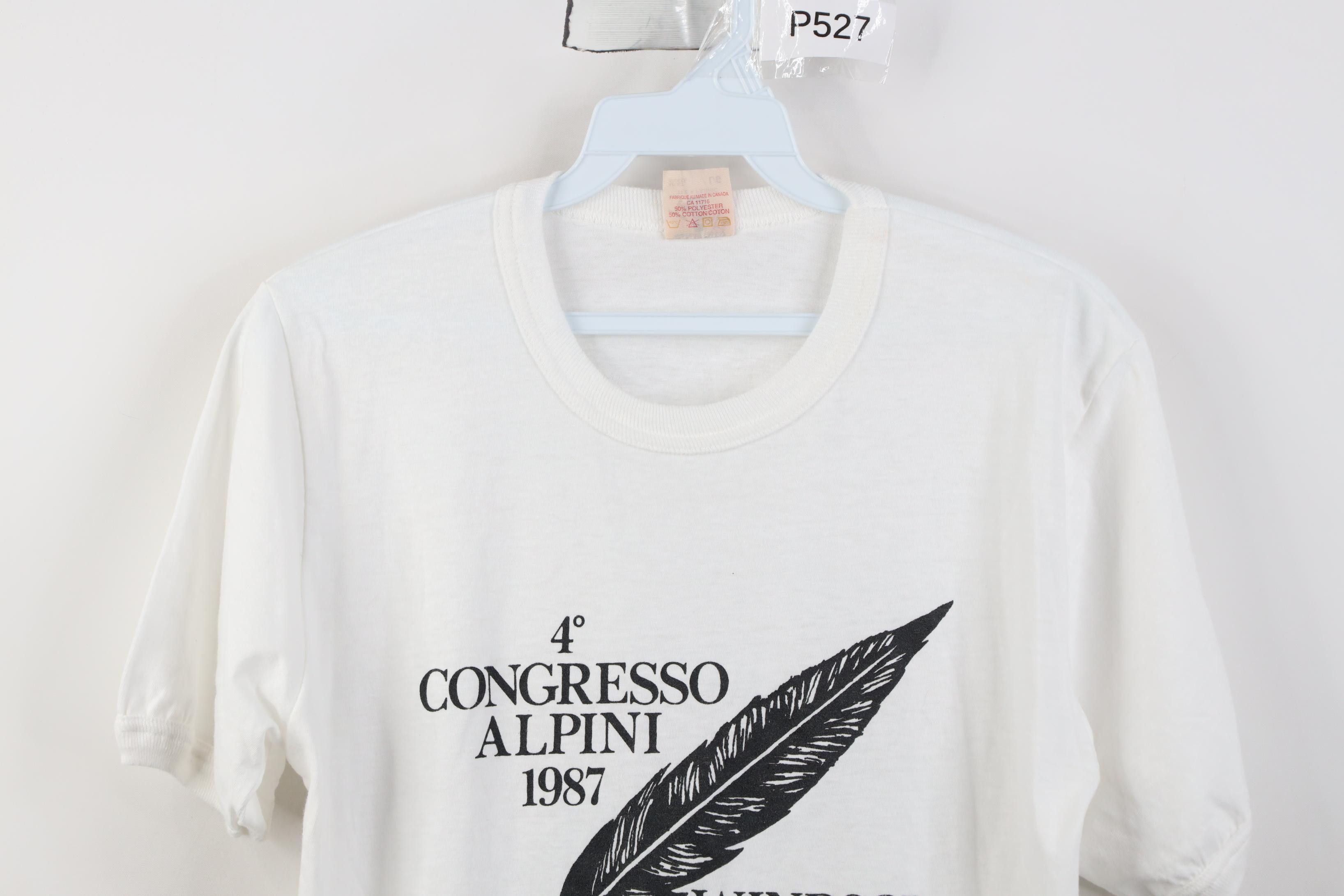 Vintage Vintage 80s 1987 Congresso Alpini Canada Ringer T-Shirt Size L / US 10 / IT 46 - 2 Thumbnail