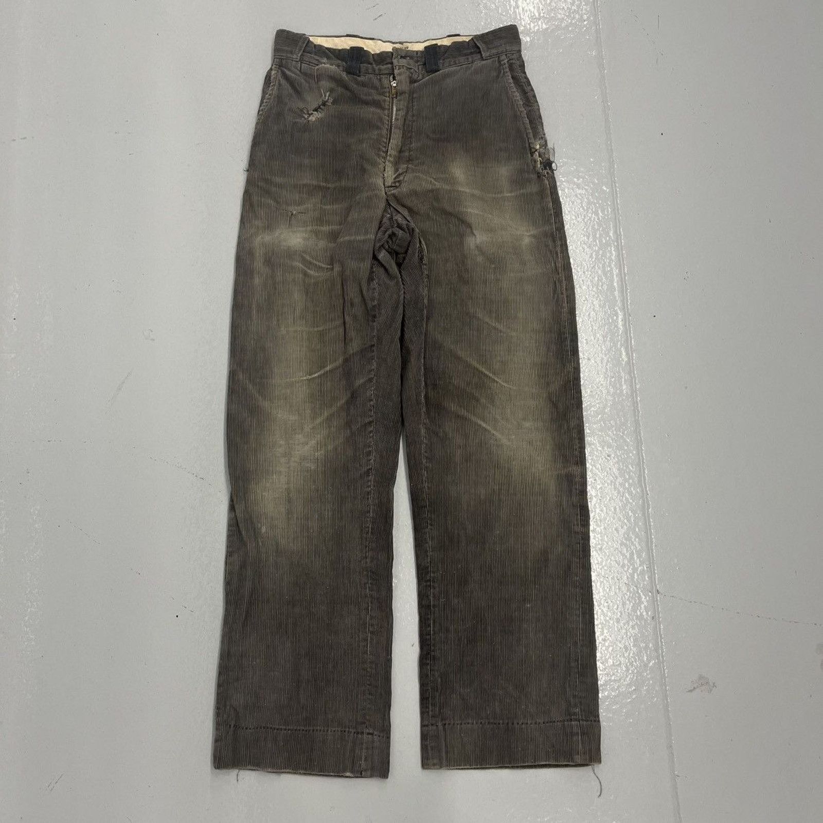 Vintage 50s 60s Black/Grey Wide Leg Corduroy Pants 28x29