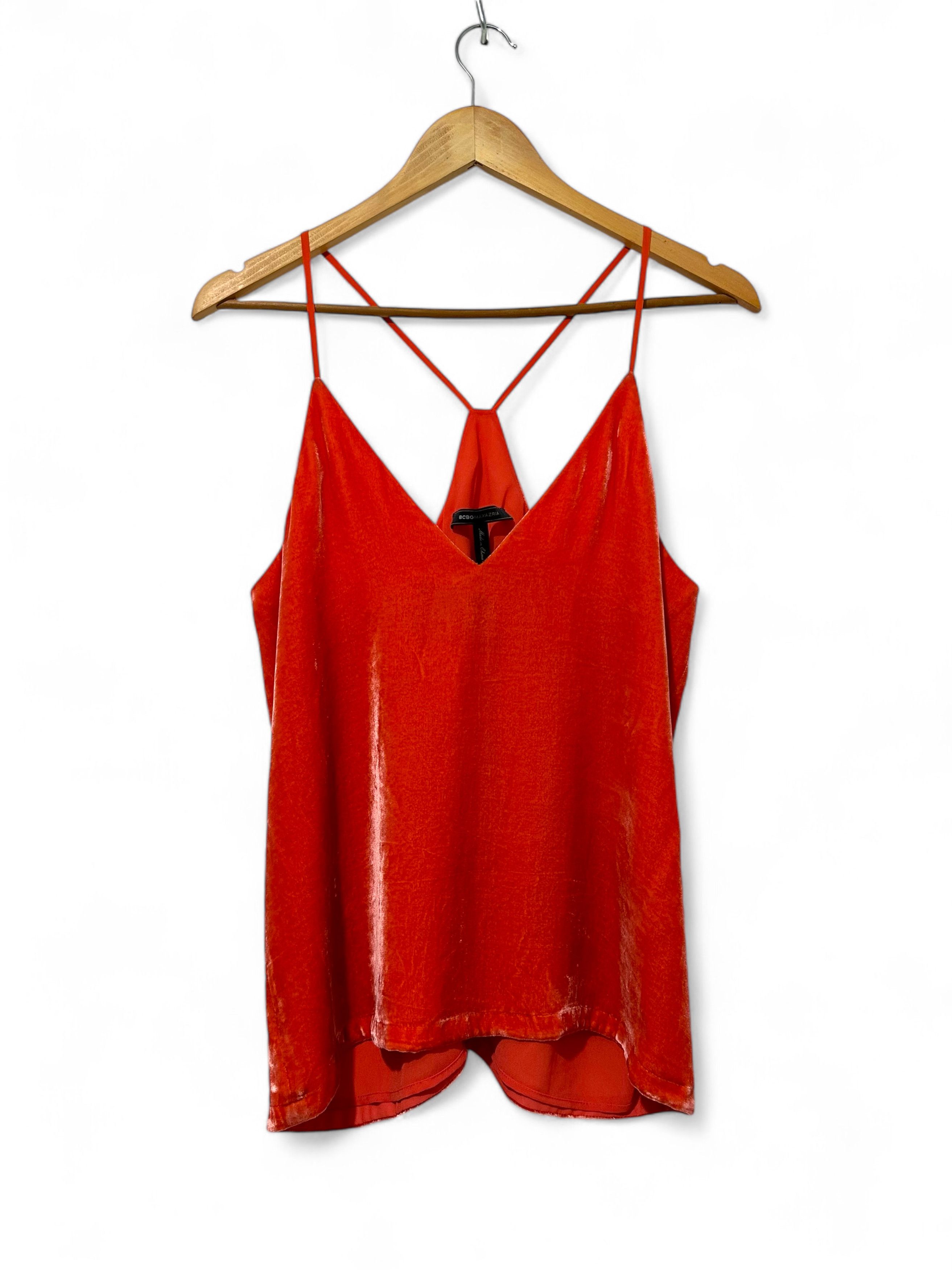 Bcbgmaxazria Bcbg Maxazria Red Silk Blend Velvet Cami Tank Top Size S / US 4 / IT 40 - 1 Thumbnail