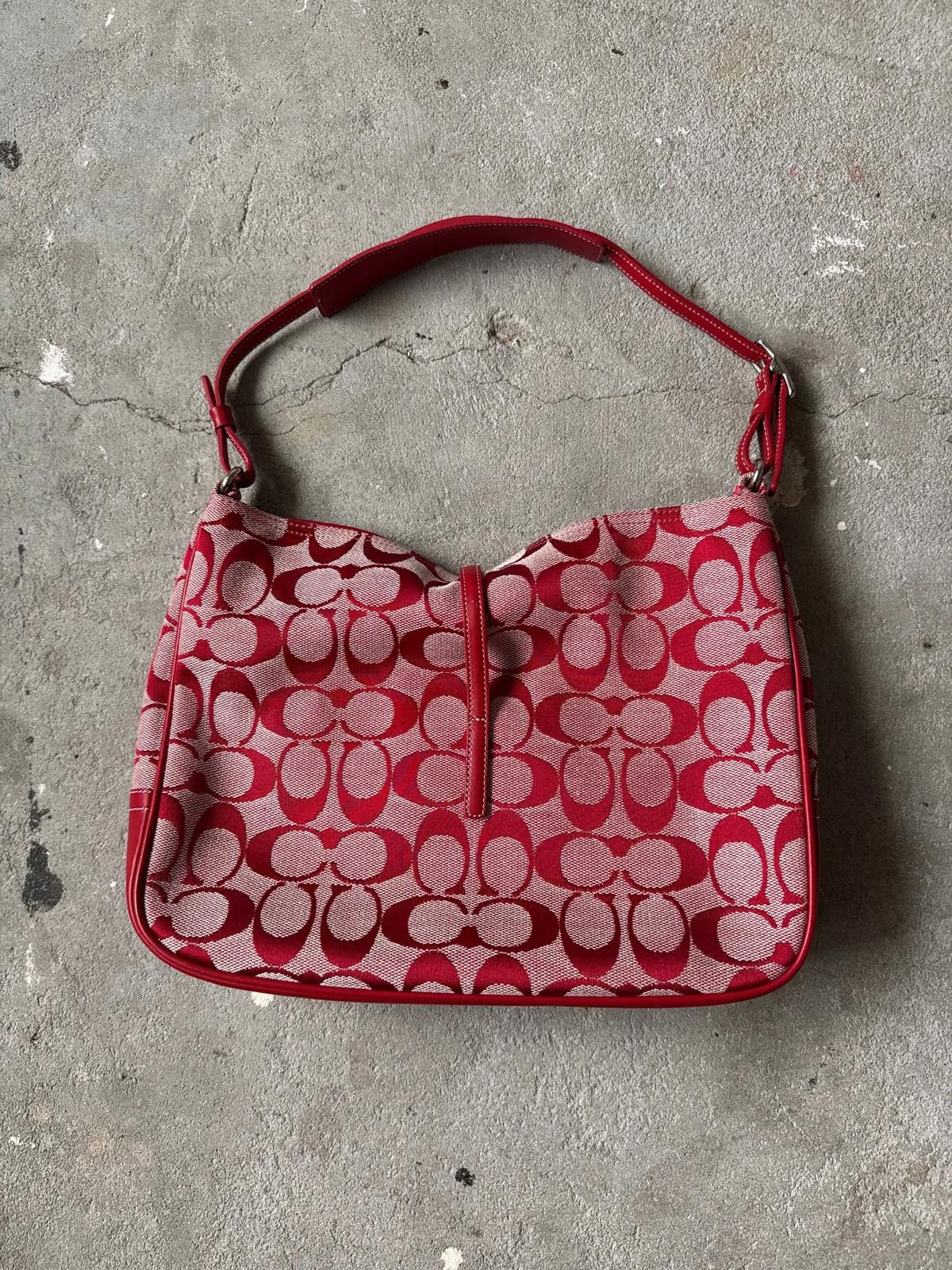 Coach Coach Hobo Signature Clip Canvas Handbag Red Size ONE SIZE - 5 Thumbnail