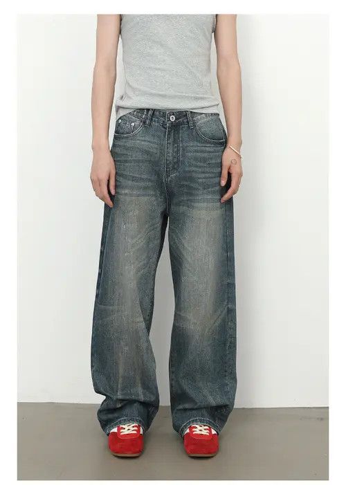 Japanese Brand Japanese retro loose straight retro men's distressed jeans Size US 32 / EU 48 - 1 Thumbnail