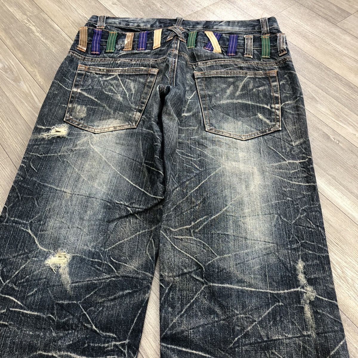 Japanese Brand 🇯🇵2000s Nyalus Double Waist Distressed Faded Punk Baggy Jeans Size US 32 / EU 48 - 16 Thumbnail