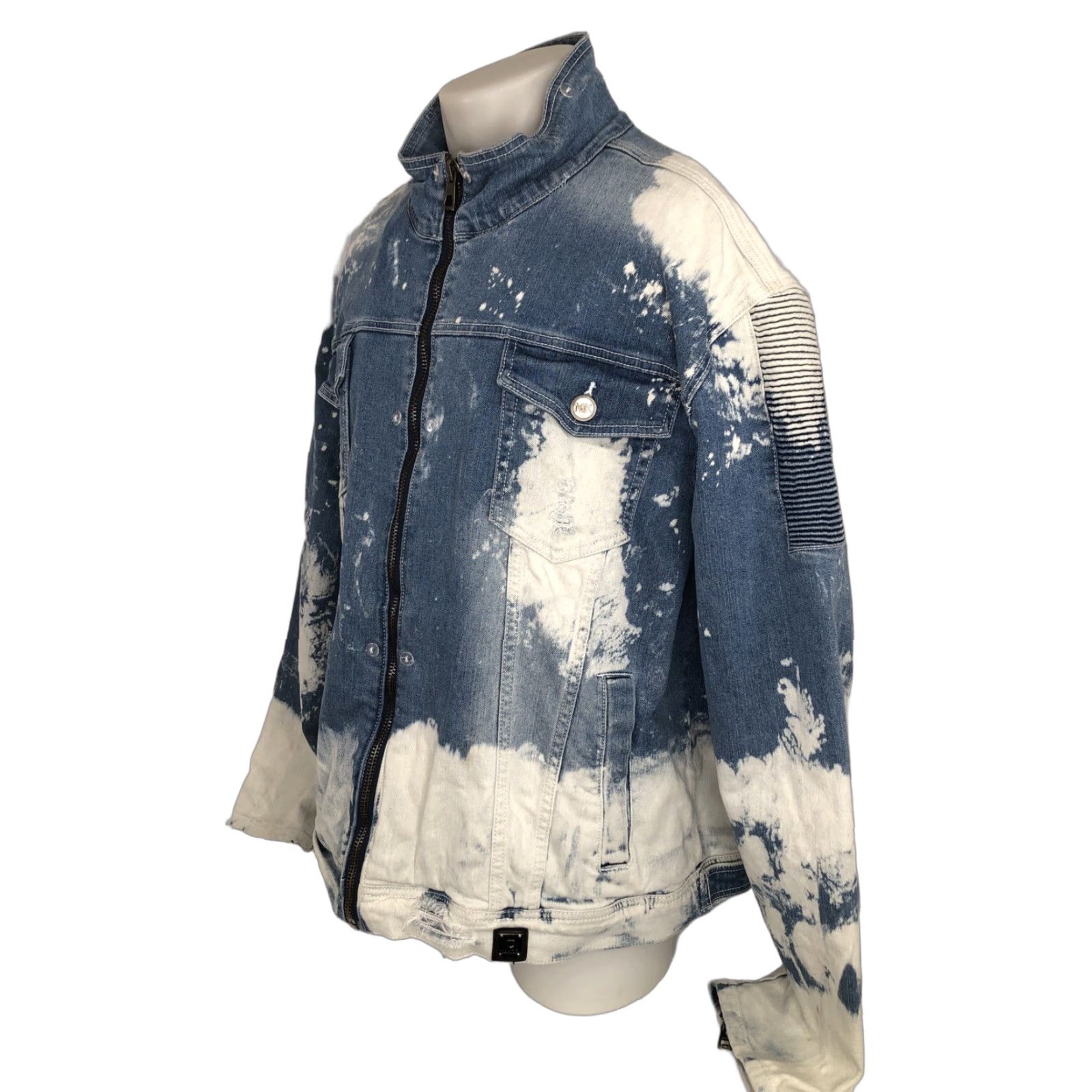 Denime MAKOBI Denim Biker Jacket 3XL Blue Men Distressed Leather Look EXCELLENT Size US XXL / EU 58 / 5 - 1 Thumbnail