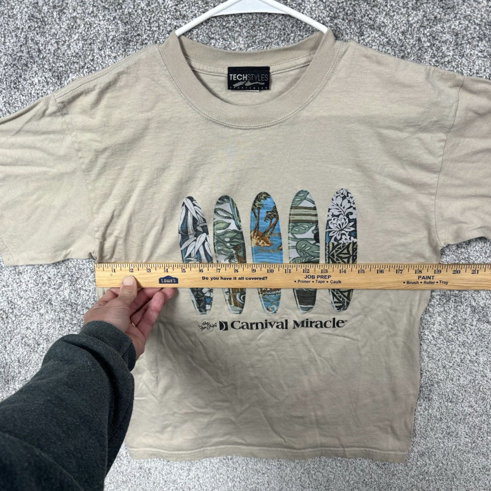 Vintage VINTAGE Techstyles Sportswear Carnival Miracle T-shirt M The Fun Ship Artsy Surfboard Skater Cruise Beach Mens T-Shirt Beige Cotton Graphic Print Size US M / EU 48-50 / 2 - 4 Thumbnail