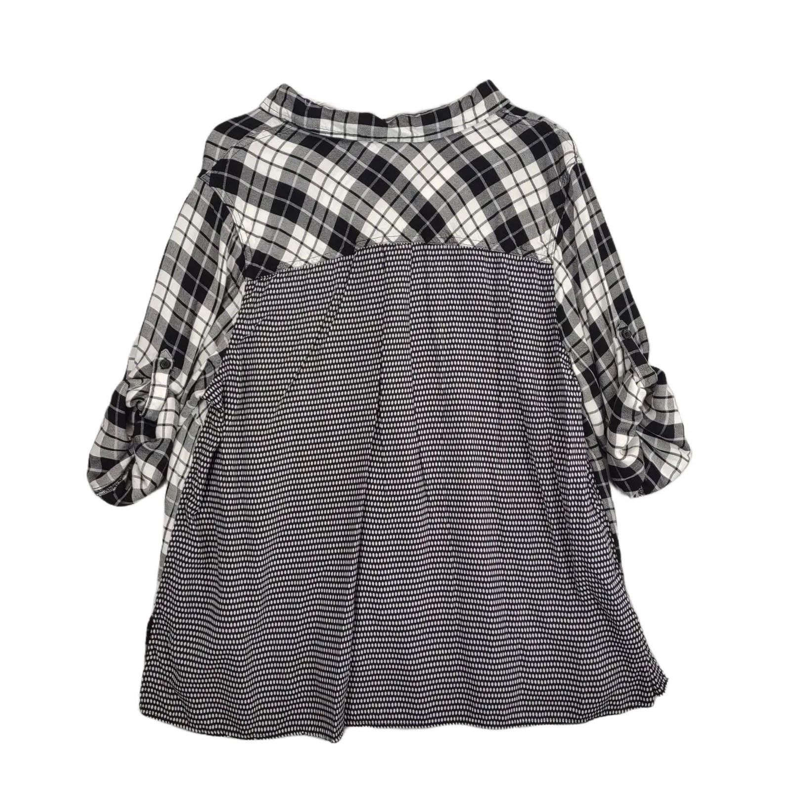 Other Catherines Women's 1X Black White Flannel Check Tunic Top Size XL / US 12-14 / IT 48-50 - 2 Thumbnail