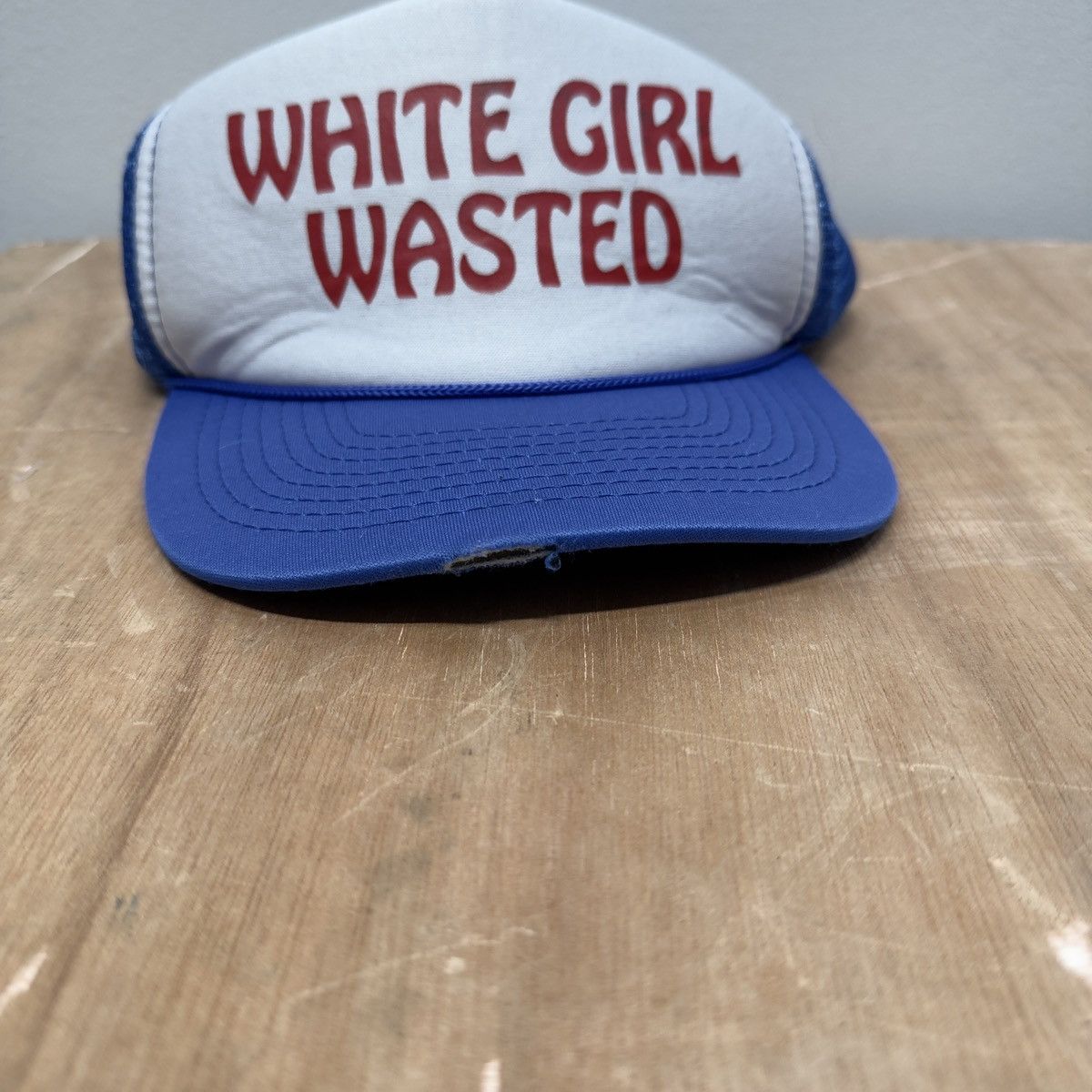 Vintage White Girl Wasted Faded Distressed Hat ERD Grunge Biker Size ONE SIZE - 6 Thumbnail