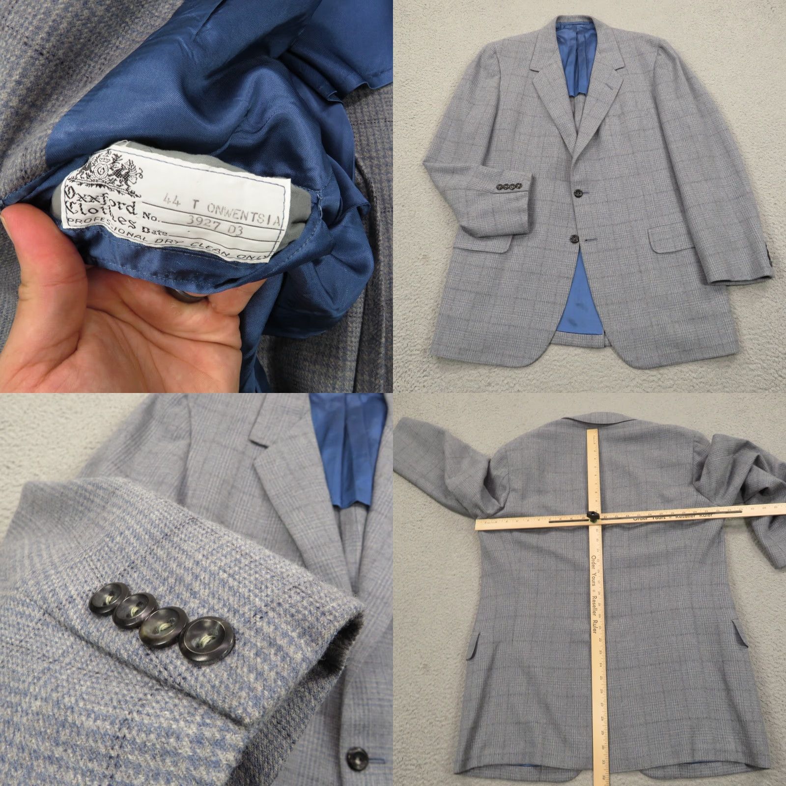 Vintage Oxxford Clothes Blazer Sport Coat Jacket Mens 44L Wool Windowpane Size 44R - 9 Thumbnail