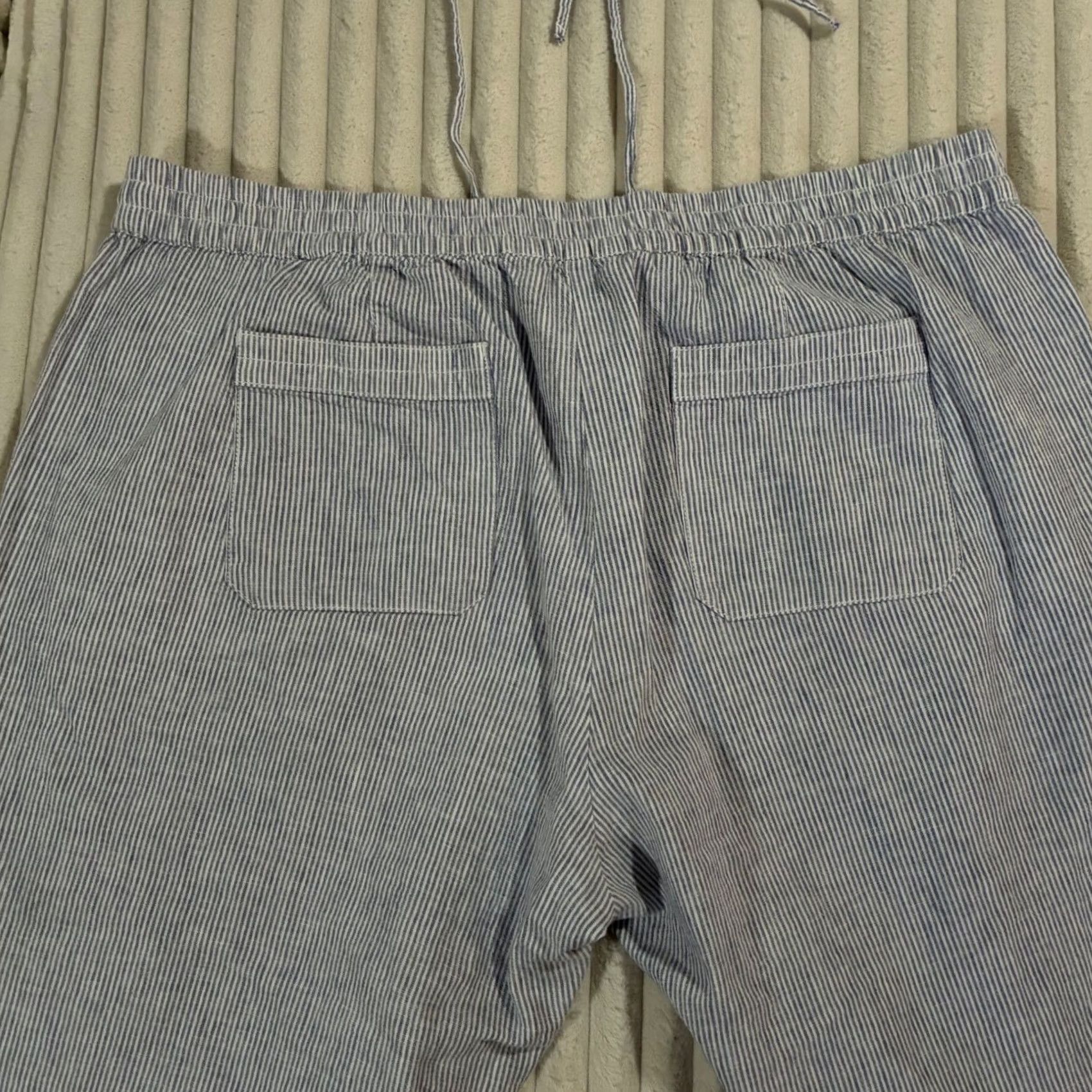 Talbots Talbots Petite Striped Pants Women's 16P Wide Leg Drawstring Waist Blue Size 38" / US 16 / IT 52 - 4 Thumbnail