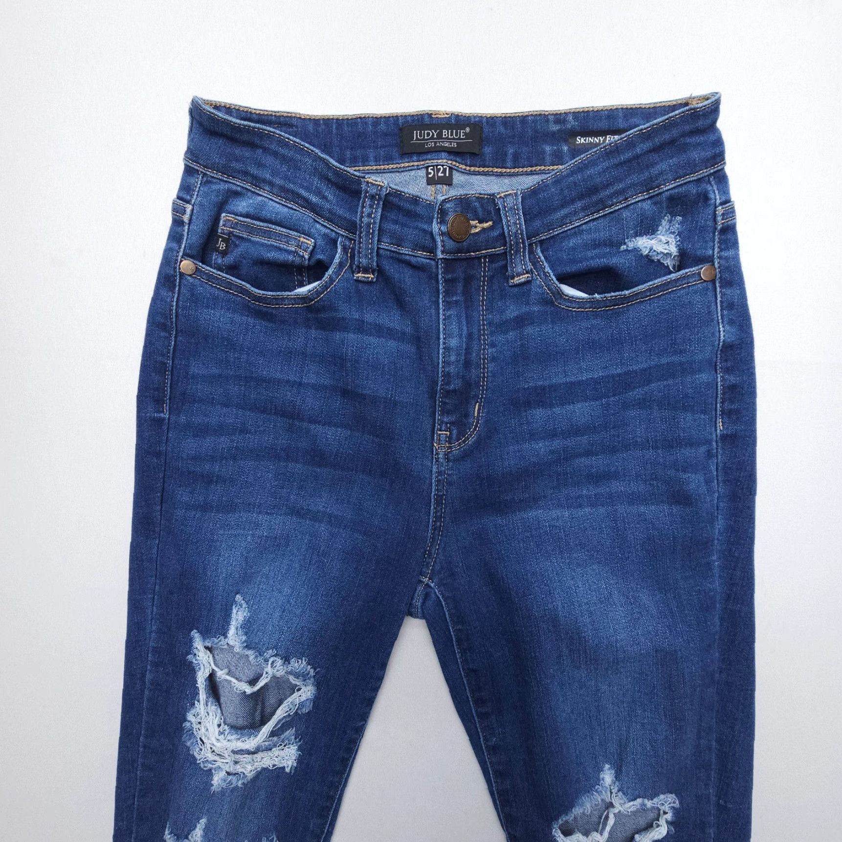 Denime Judy Blue Skinny Fit Jeans Womens 5 27 Dark Wash Blue Distressed Denim Stretch Size 27" / US 4 / IT 40 - 4 Thumbnail