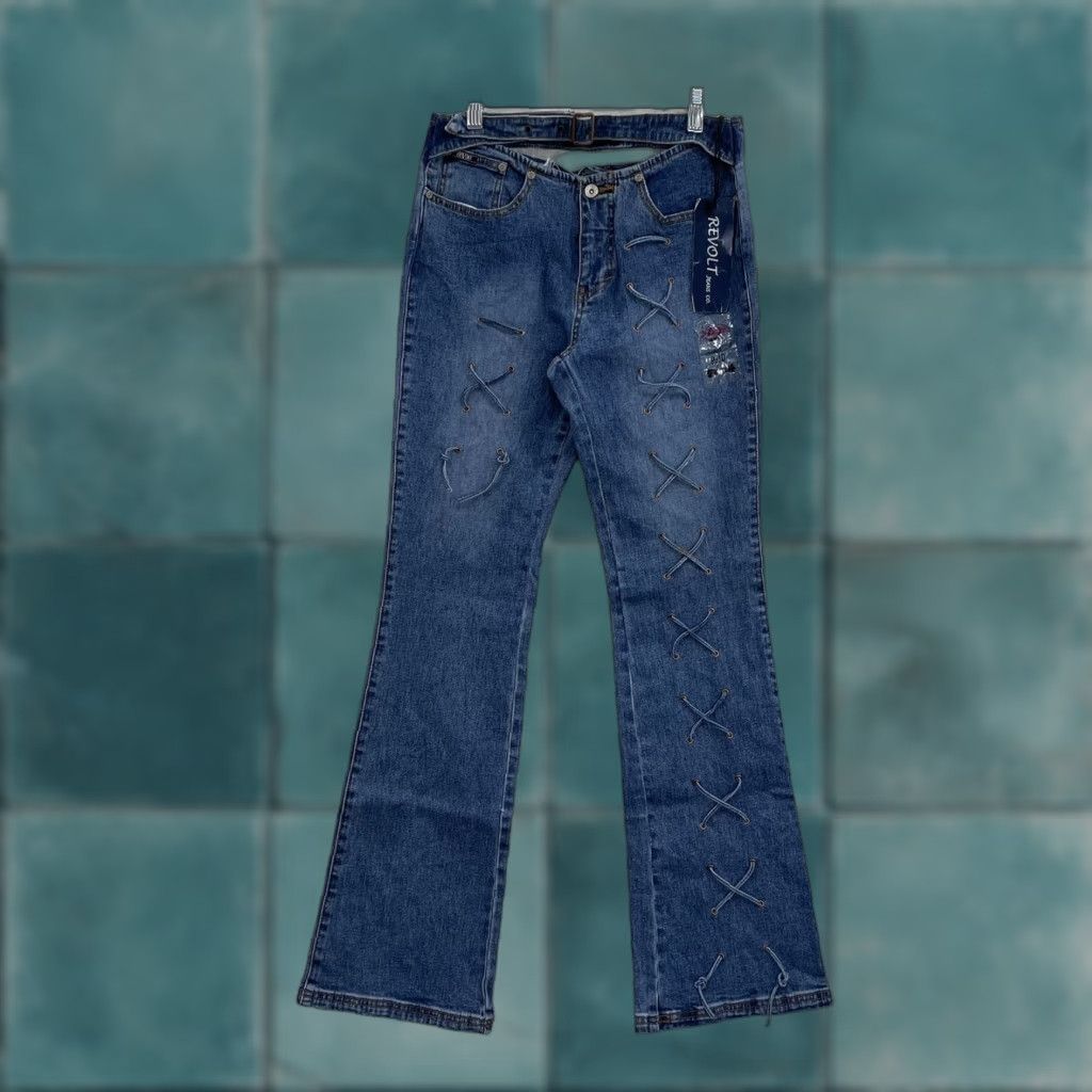 Vintage VINTAGE Revolt Flare Jeans 6 27 Lace Up Cut Out High Waist Blue Women Mens? Size 28" / US 6 / IT 42 - 1 Thumbnail