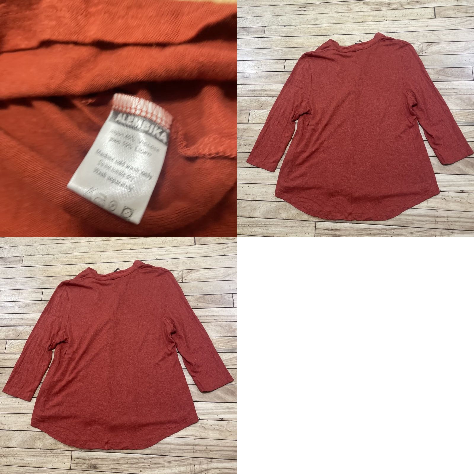 Vintage VINTAGE? Alembika Linen V-Neck Top Tunic Women 6 Burnt Orange Hi-Lo Oversized Boho Lagenlook Size M / US 6-8 / IT 42-44 - 10 Thumbnail