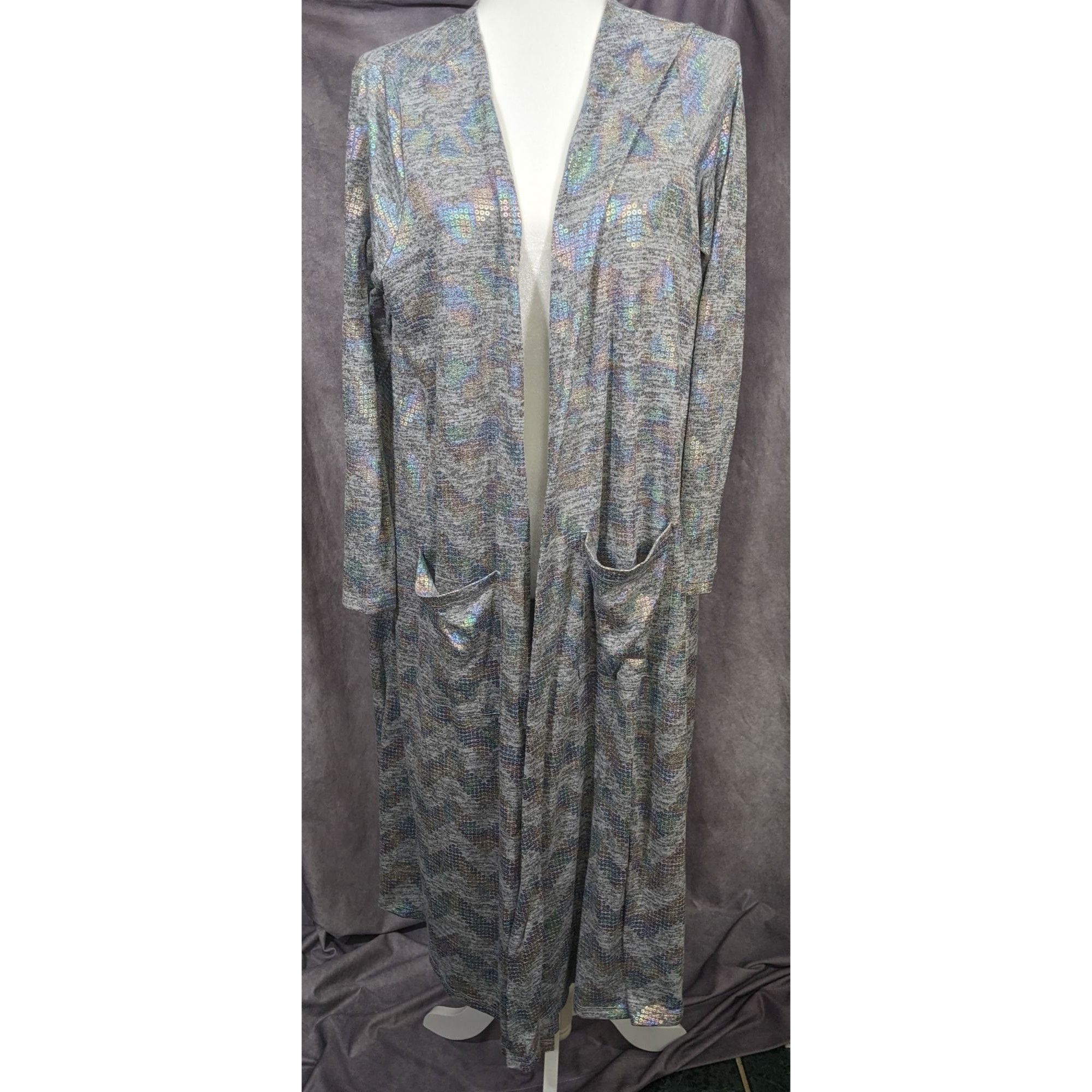 Other Trendy Rainbow Shimmer LulaRoe Sarah Sequins Grey Cardigan Size L / US 10 / IT 46 - 6 Thumbnail