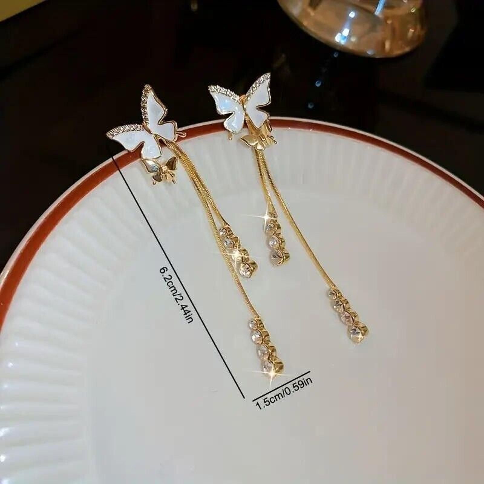 Other Elegant Butterfly Earrings • 14K Plated Sparkling Dangling Size ONE SIZE - 2 Thumbnail