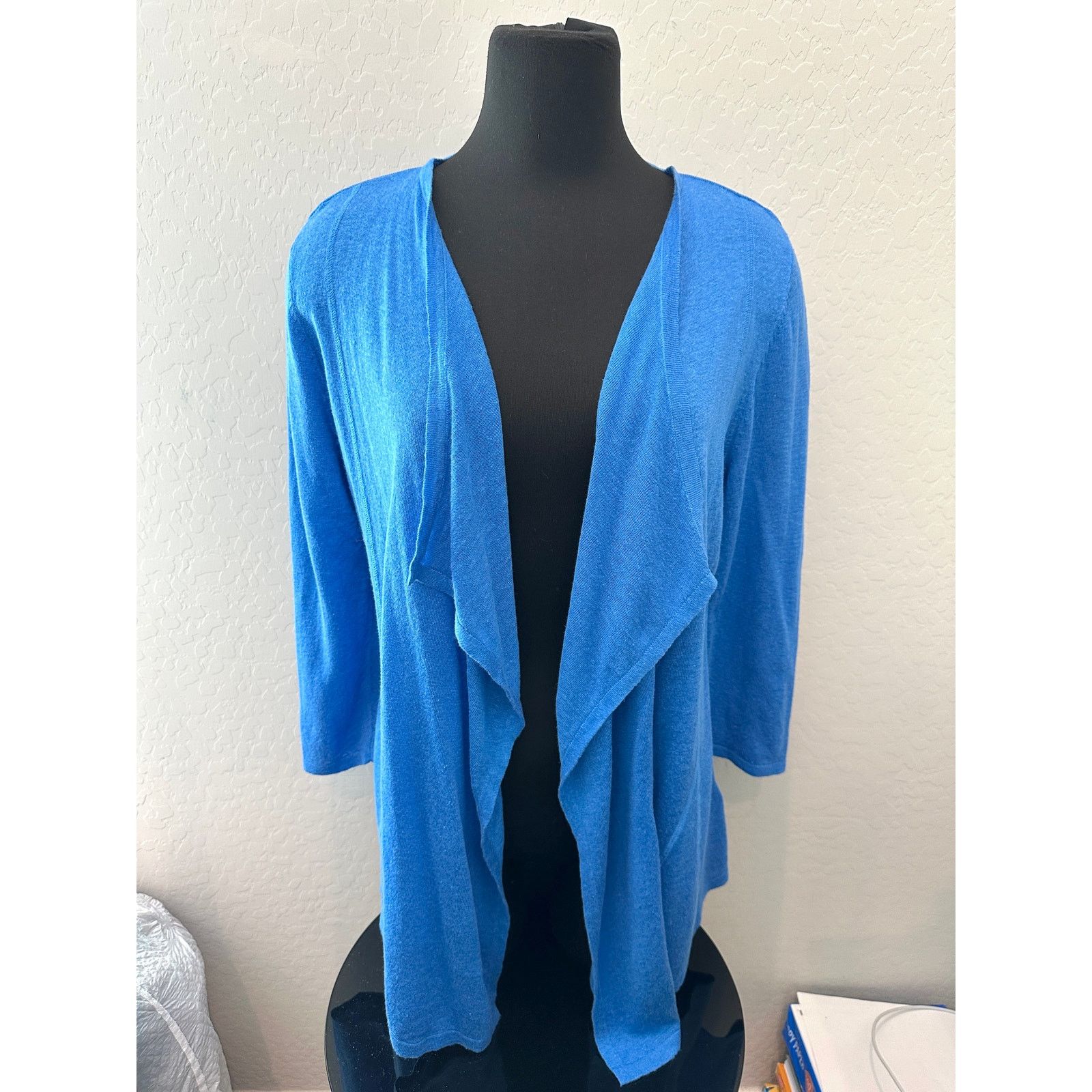 Other KENAR | Blue Linen Lightweight Open Front Waterfall Cardigan Size L / US 10 / IT 46 - 2 Thumbnail