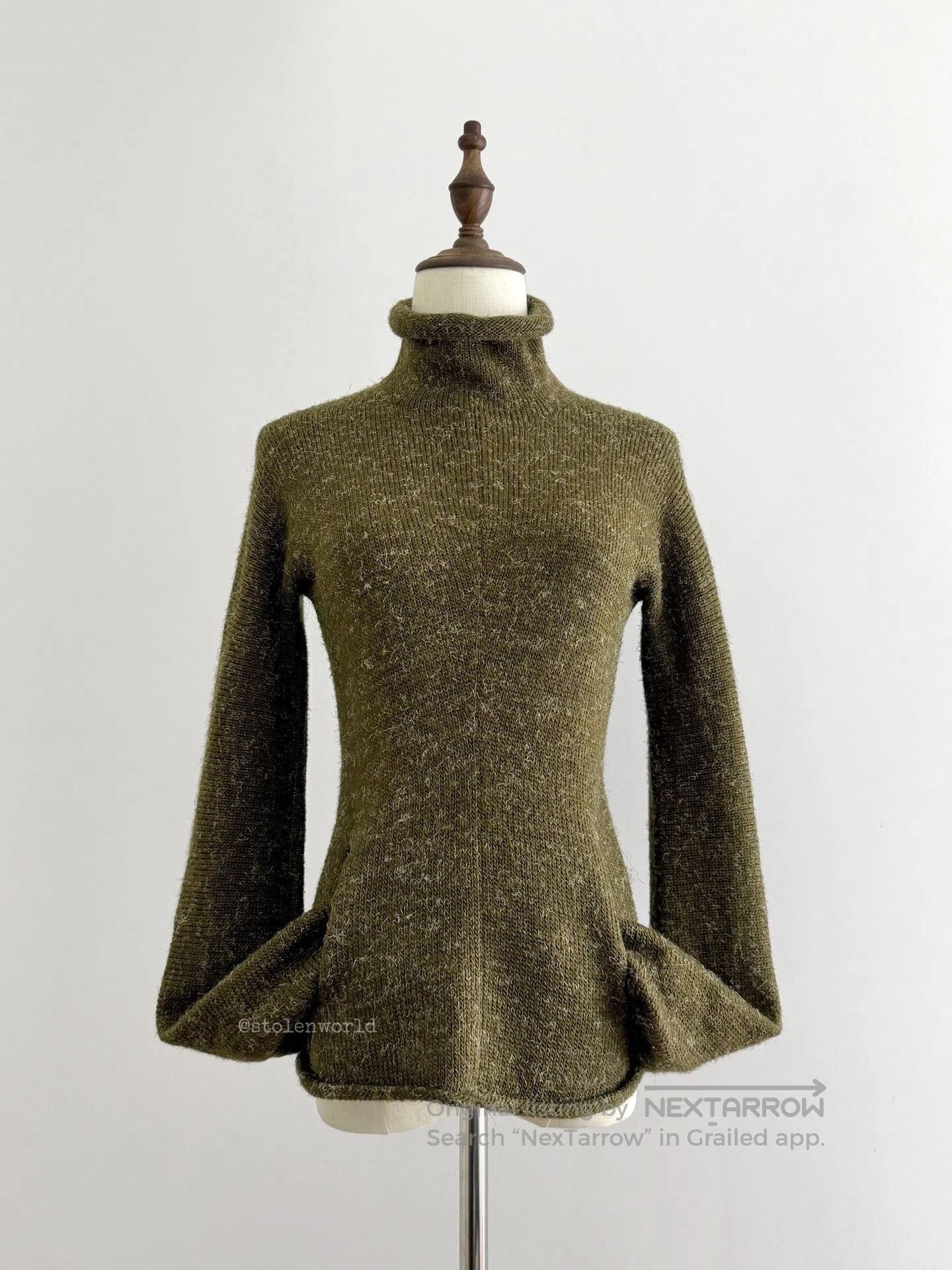 Y's Green Knitted Roll Neck Top with Pockets. Size M / US 6-8 / IT 42-44 - 3 Thumbnail