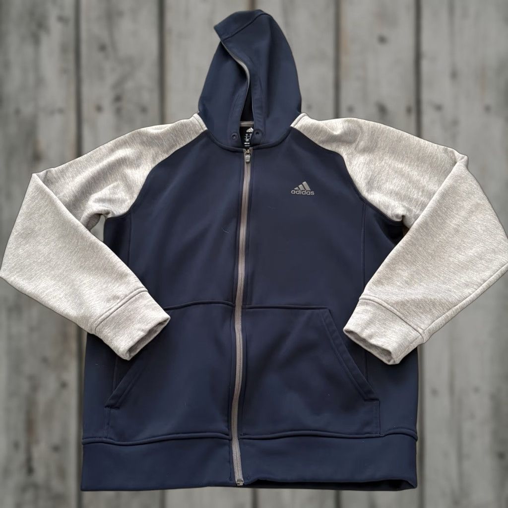 Adidas Adidas Hoodie Mens Medium Fleece Blue Gray Full Zip Climawarm Logo Zipper Pockets Navy Blue Regular Fit Size US M / EU 48-50 / 2 - 1 Thumbnail