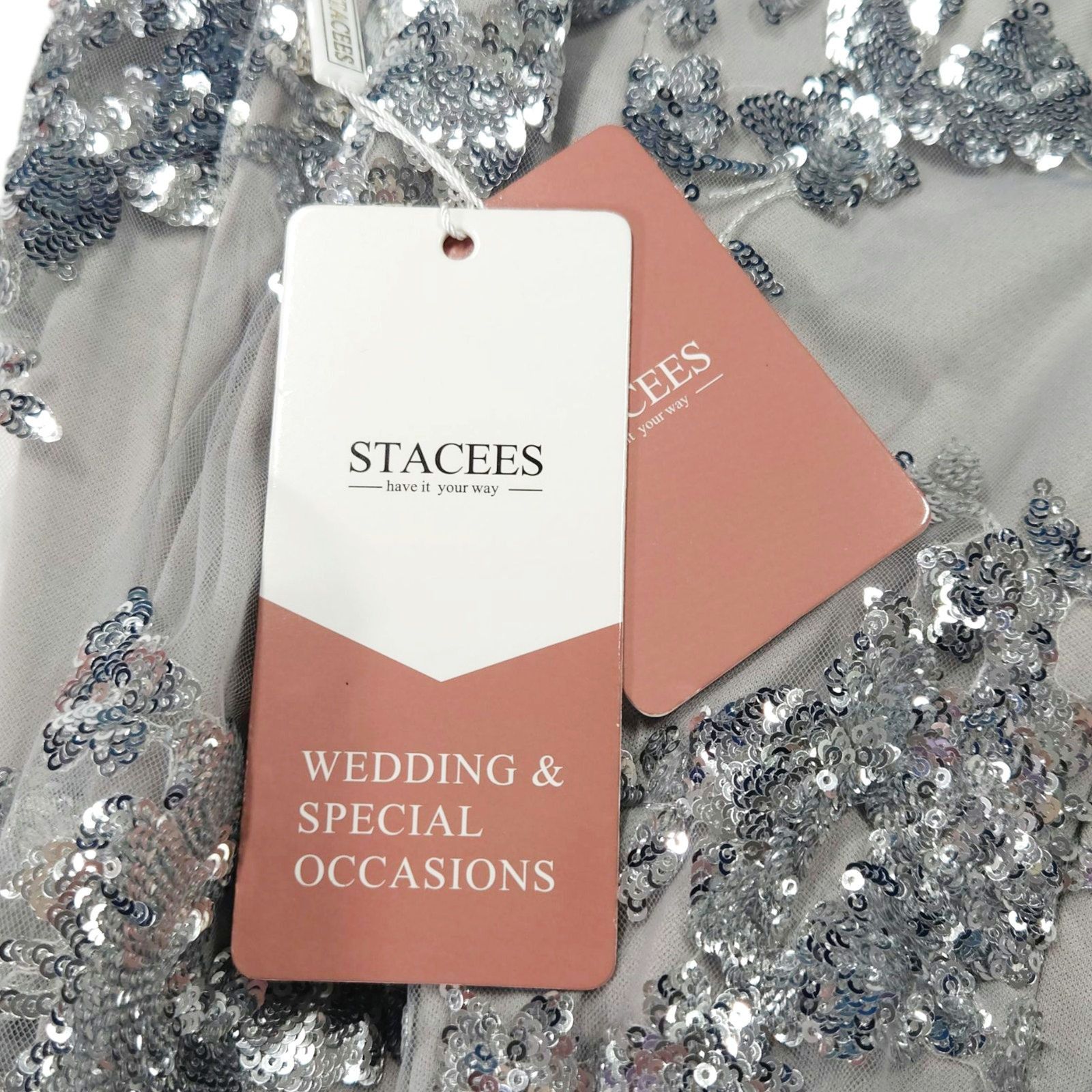 Other Stacees Mermaid Sequin Gown Silver Prom Wedding Custom NWT Size XXL / US 16-18 / IT 52-54 - 9 Thumbnail