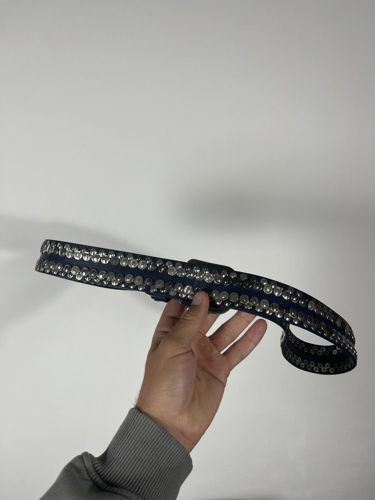Vintage Blue Leather Belt with Silver Metal Studs Punk Rock Style Size ONE SIZE - 11 Thumbnail