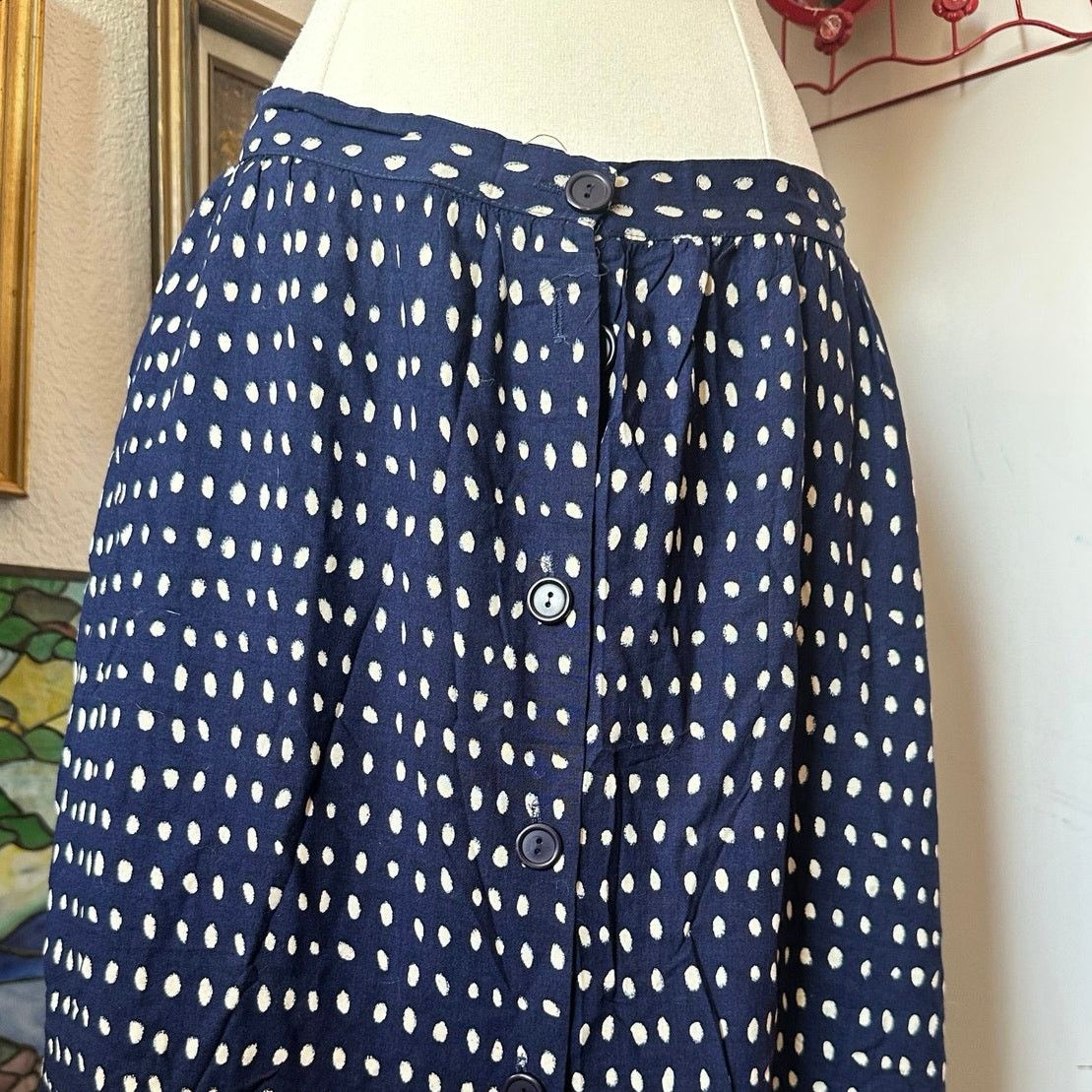 Handmade handmade blue white polka dot button up maxi skirt Size 30" / US 8 / IT 44 - 4 Thumbnail