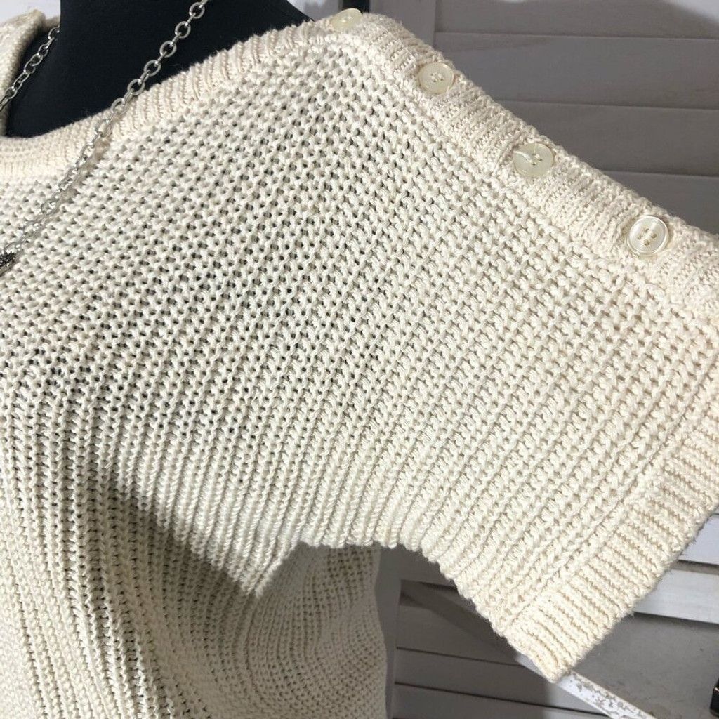 Vintage Y2K Chaus Chunky Knit Blouse Short Sleeves Cotton Cream sz S Size XS / US 0-2 / IT 36-38 - 8 Thumbnail