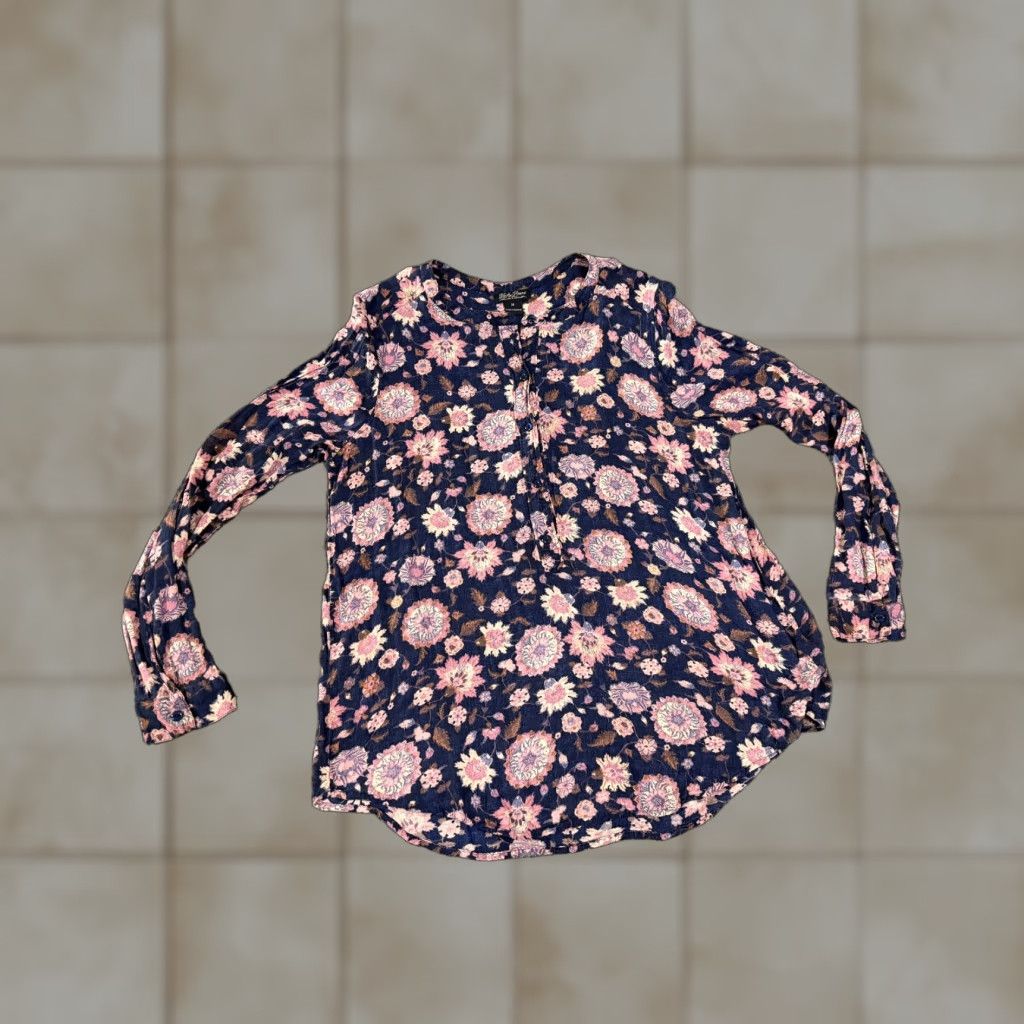 Lucky Brand Lucky Brand blouse Womens M Blue Pink Floral Boho Peasant Crew Neck Long Sleeve Casual Lightweight Rayon Viscose Regular Stretch Built-in Size M / US 6-8 / IT 42-44 - 1 Thumbnail