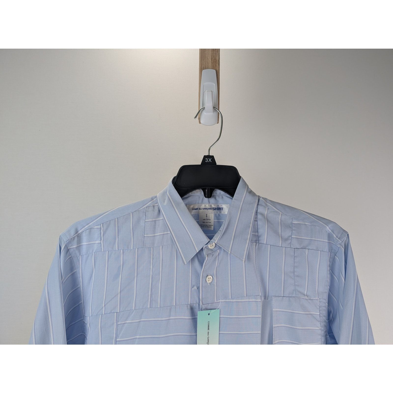 Comme des Garcons o1rshd1 Blue Cutout Patchwork Button Up Shirt in Light Blue Size US S / EU 44-46 / 1 - 2 Thumbnail