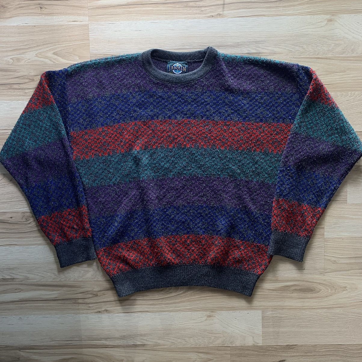 ▪️70’s【JANTZEN】VINTAGE KNIT VINTAGE Jantzen Mens Large Green Blue Purple Knitted Grandad