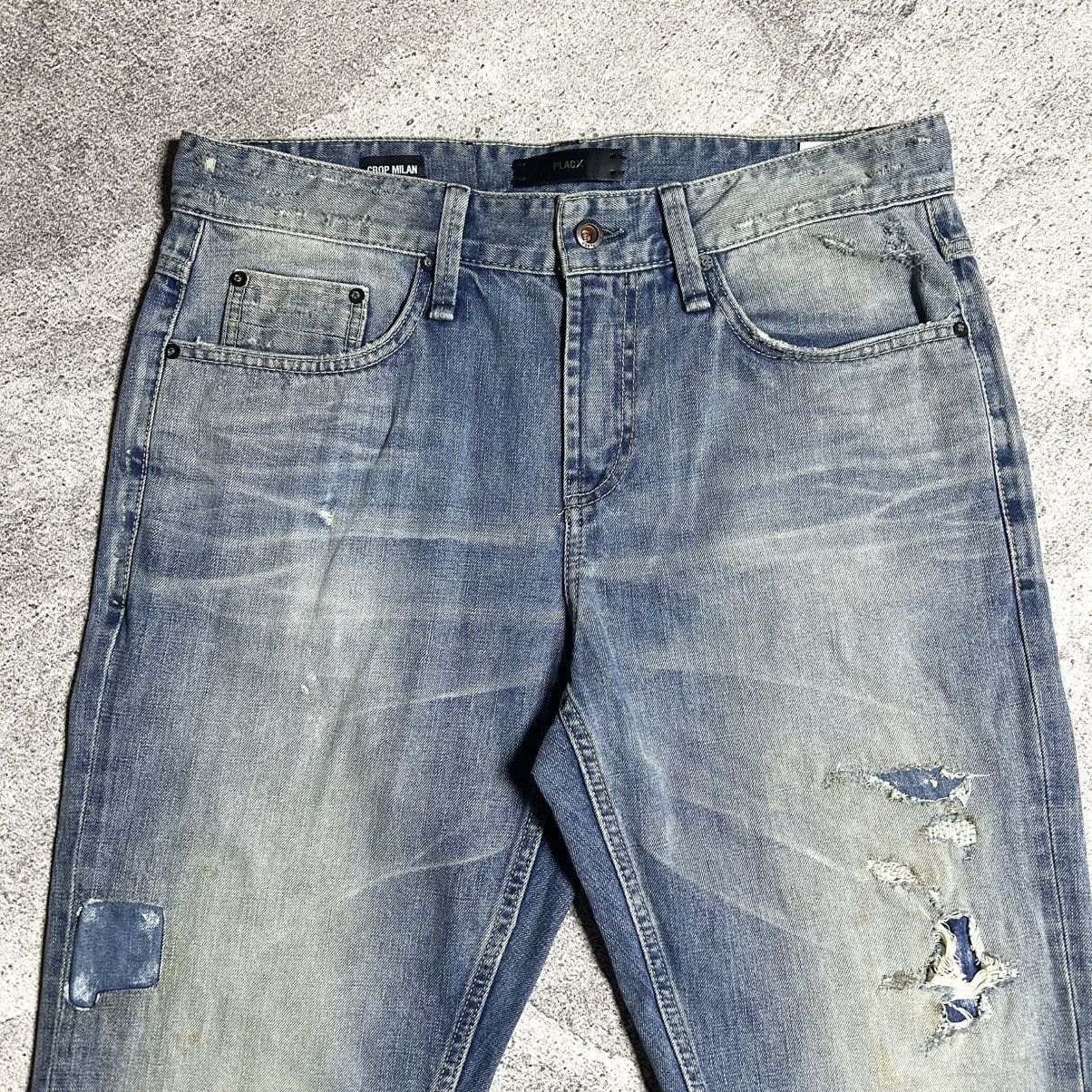 Japanese Brand Crazy Disstresed Denim PLACX CROP MILAN LOSE CROP TAPERED Size US 34 / EU 50 - 4 Thumbnail
