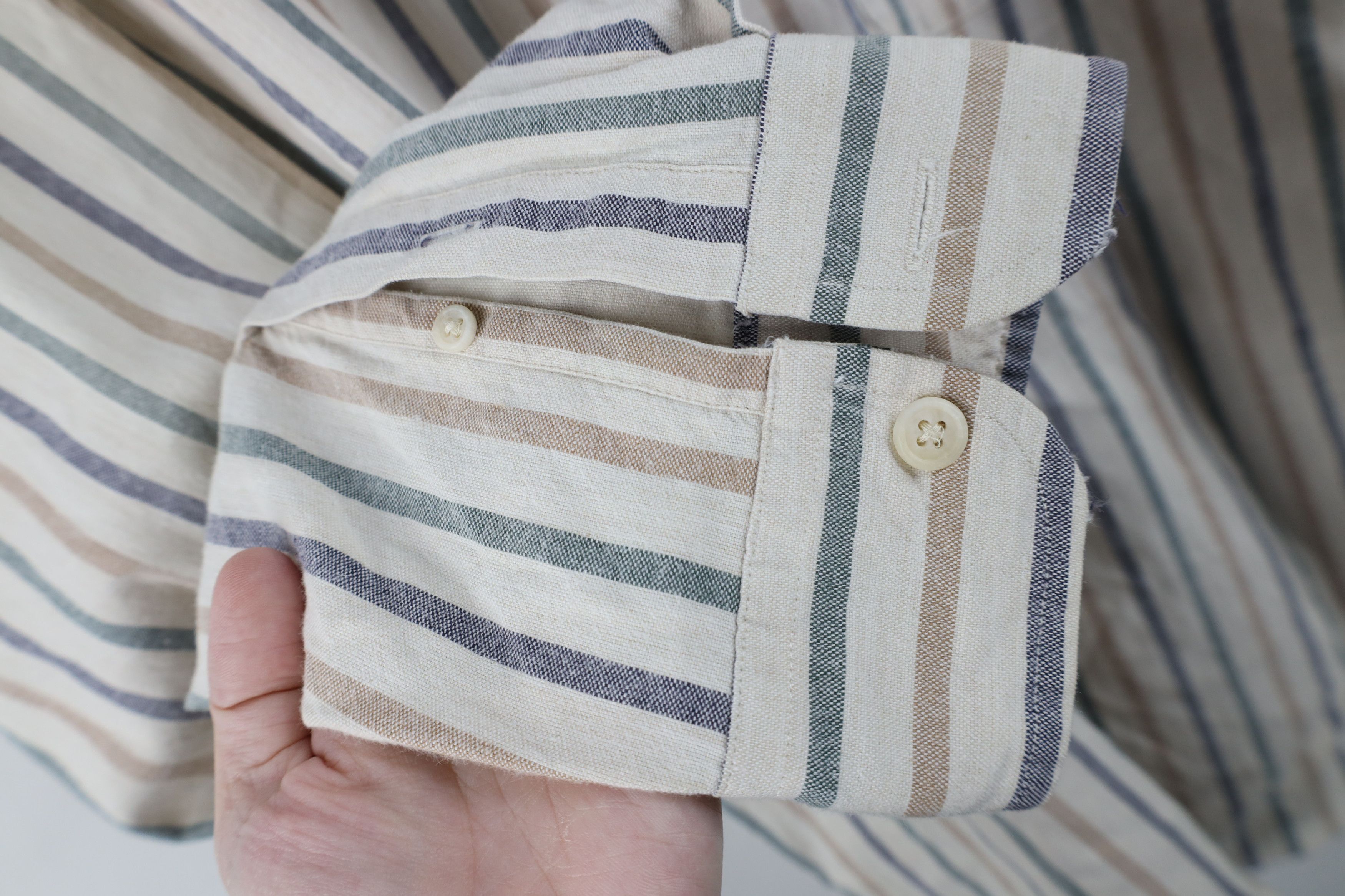 Nautica Vintage 90s Nautica Striped Band Collar Button Shirt Cotton Size US XL / EU 56 / 4 - 8 Thumbnail