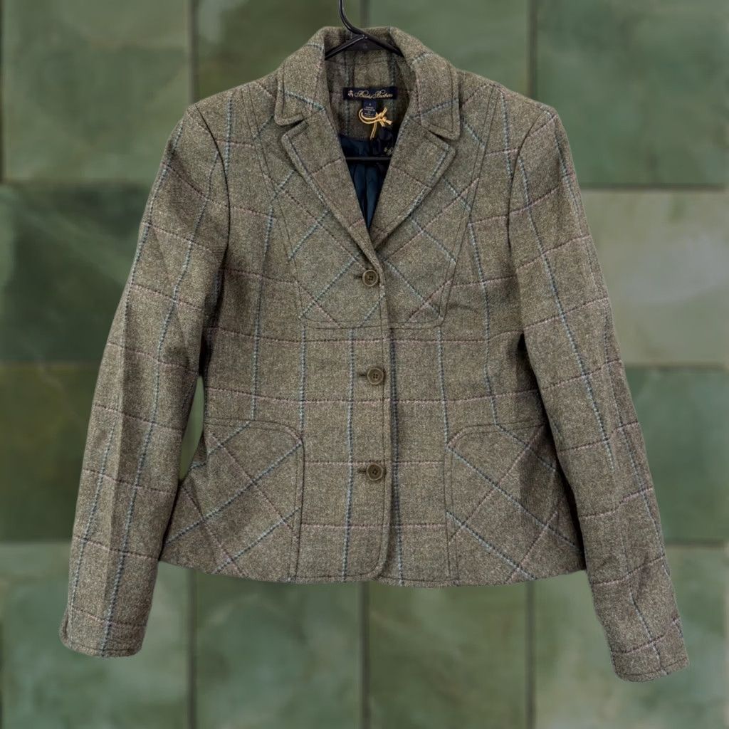 Brooks Brothers VINTAGE Brooks Brothers Blazer Womens 4 Green Tweed Wool Notch 3-Button Single-Breasted Lined Pockets Classic Tailored Jacket Size S / US 4 / IT 40 - 1 Thumbnail