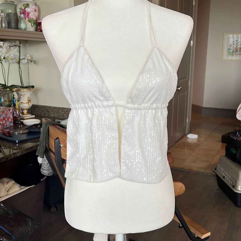 Other White Sequined Edikted halter top Size S / US 4 / IT 40 - 1 Thumbnail