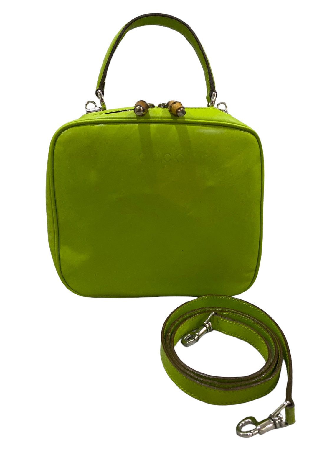 Gucci Vtg GUCCI bamboo neon green leather vanity cosmetic case bag Size ONE SIZE - 1 Thumbnail